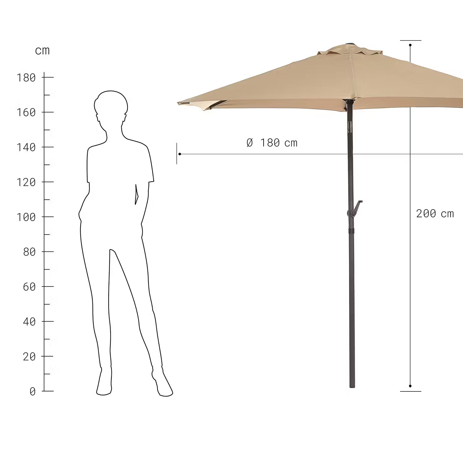 SIESTA Sonnenschirm rund - Aluminium / Polyester - Beige - Beige - Durchmesser: 180 cm