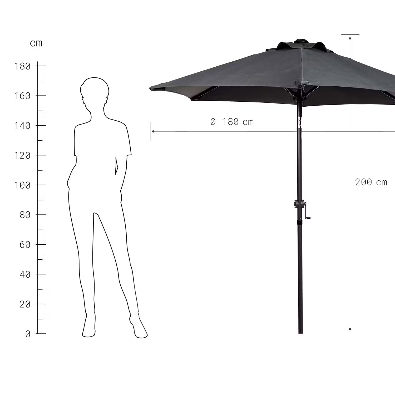 SIESTA Sonnenschirm rund - Aluminium / Polyester - Grau - Grau - Durchmesser: 180 cm