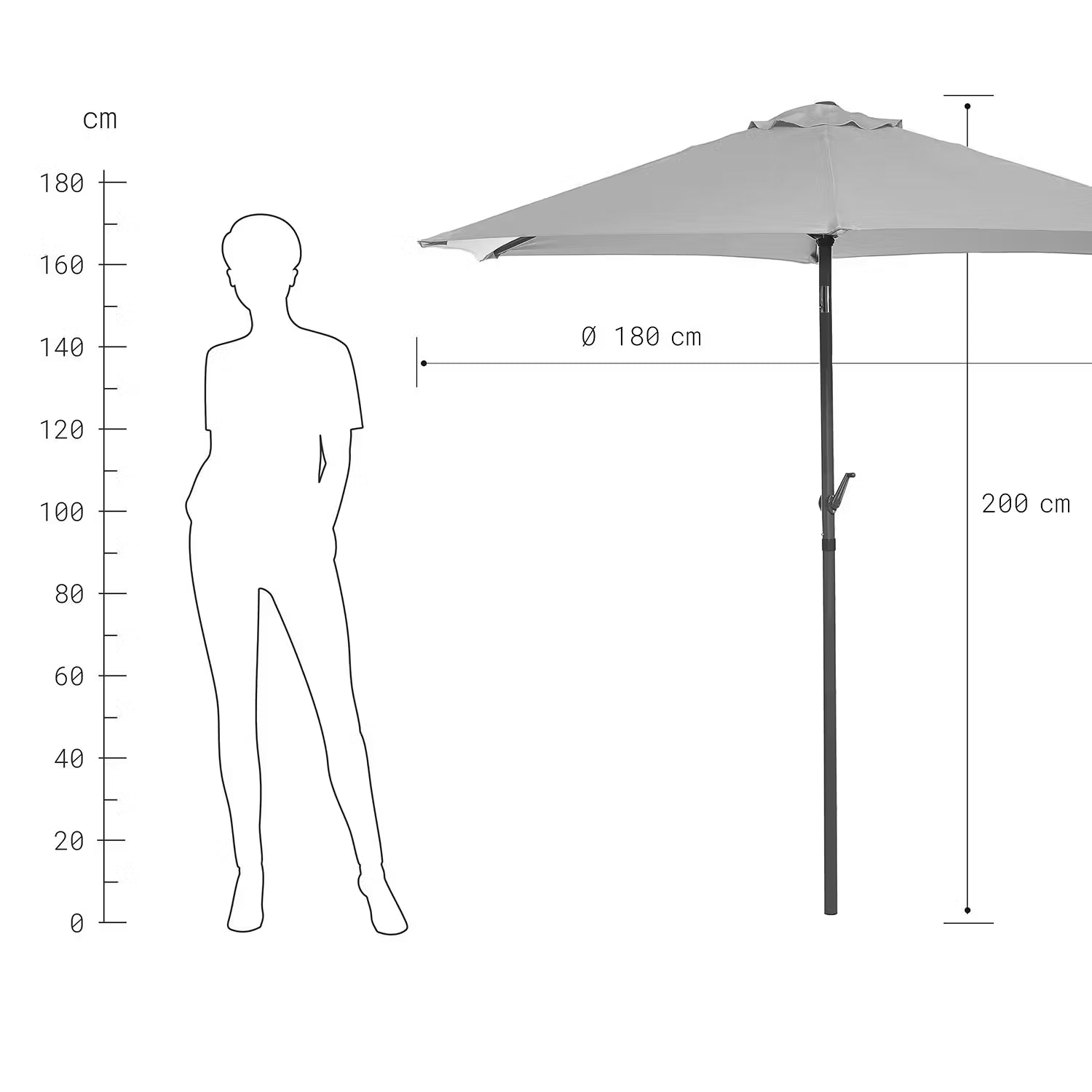 SIESTA Sonnenschirm rund - Aluminium / Polyester - Grau - Hellgrau - Durchmesser: 180 cm