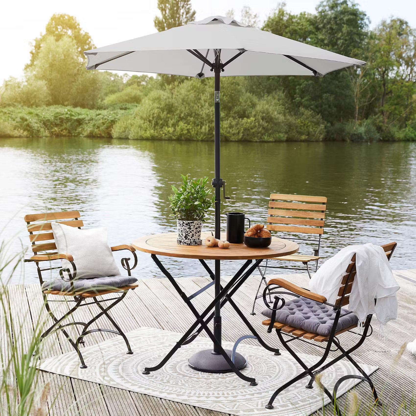 SIESTA Sonnenschirm rund - Aluminium / Polyester - Grau - Hellgrau - Durchmesser: 180 cm