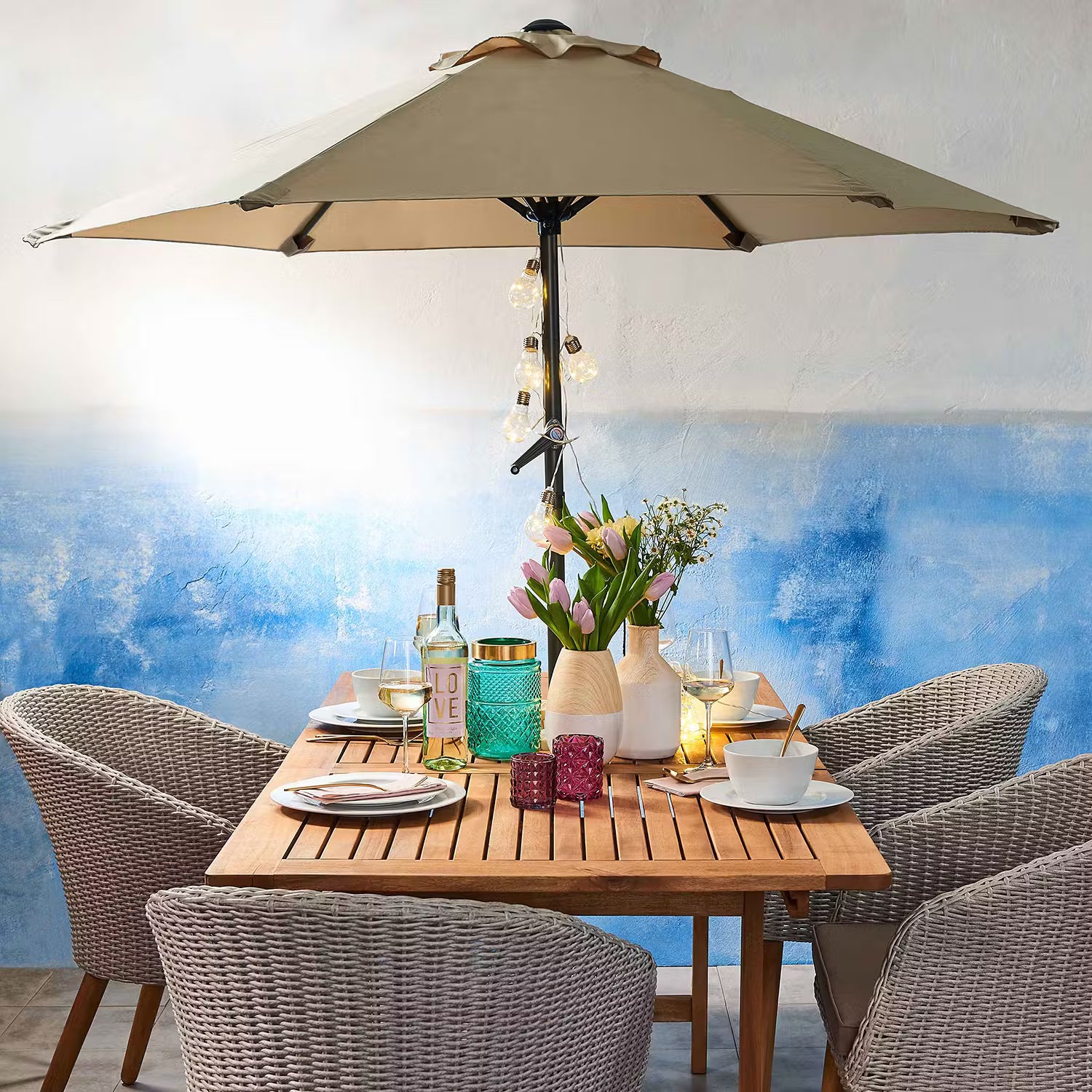 SIESTA Sonnenschirm rund - Aluminium / Polyester - Beige - Beige - Durchmesser: 250 cm