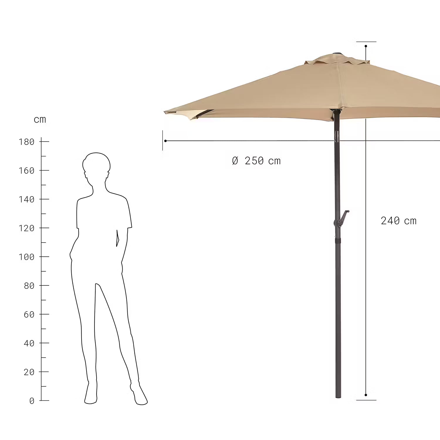 SIESTA Sonnenschirm rund - Aluminium / Polyester - Beige - Beige - Durchmesser: 250 cm