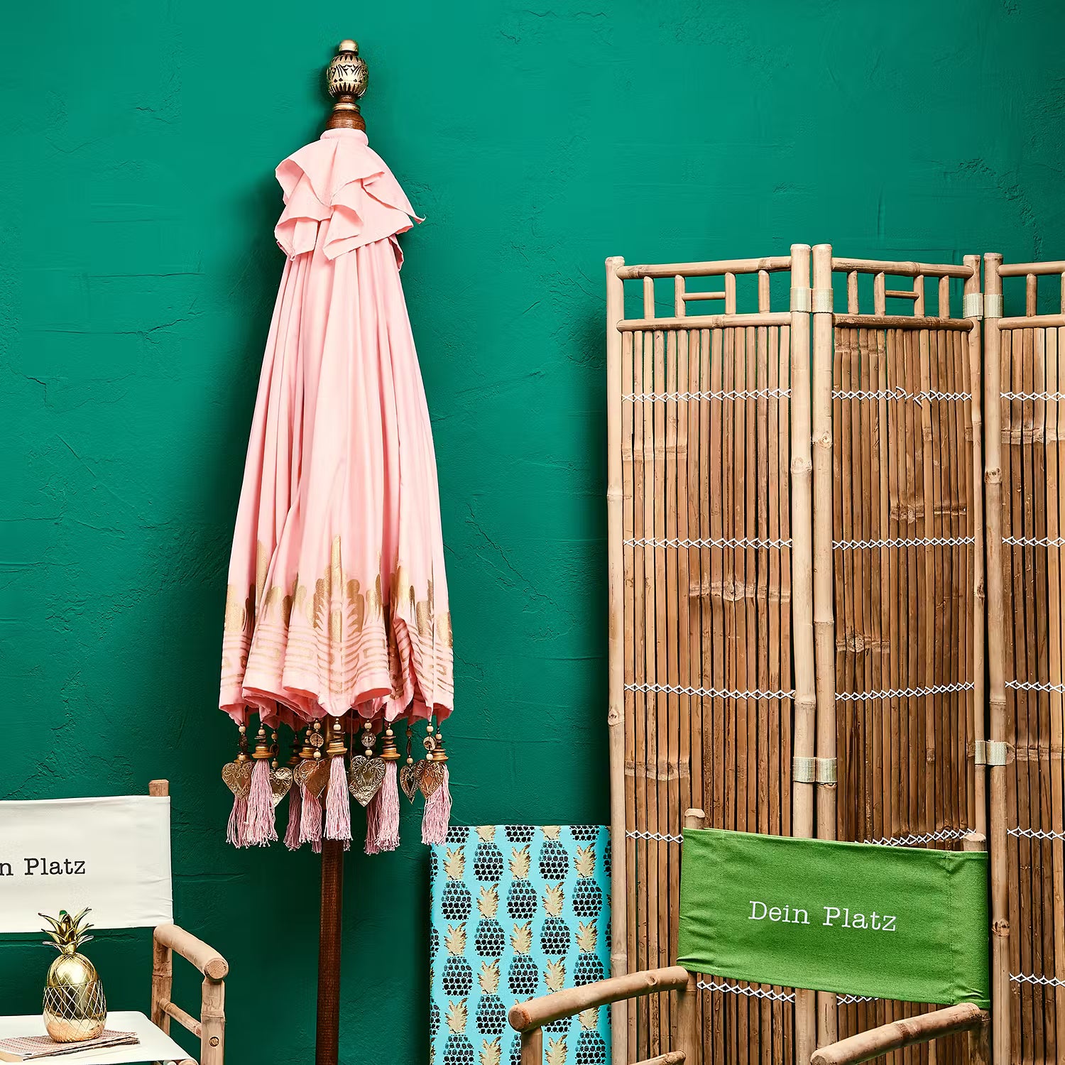 ORIENTAL LOUNGE Sonnenschirm - Baumwollstoff / Fruchtholz - Pink
