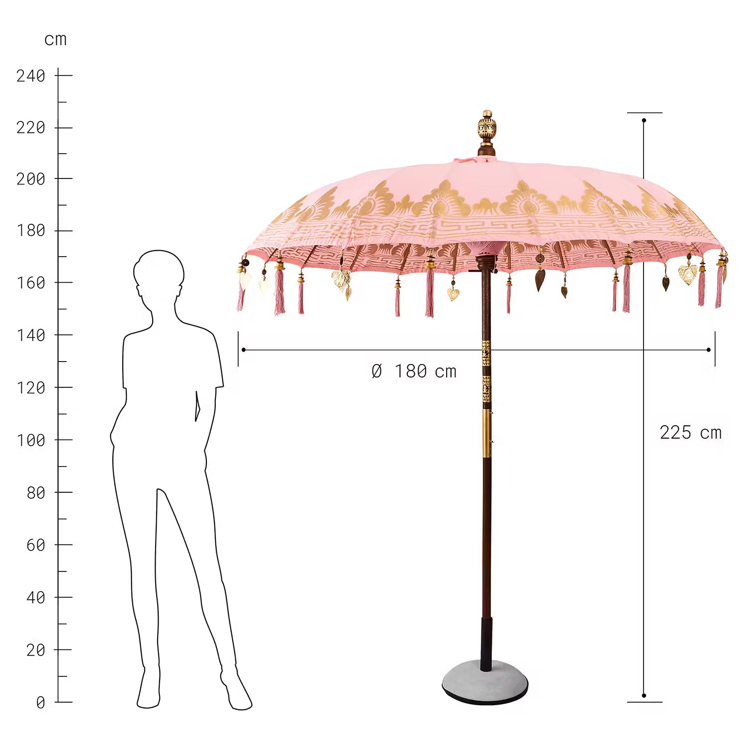 ORIENTAL LOUNGE Sonnenschirm - Baumwollstoff / Fruchtholz - Pink