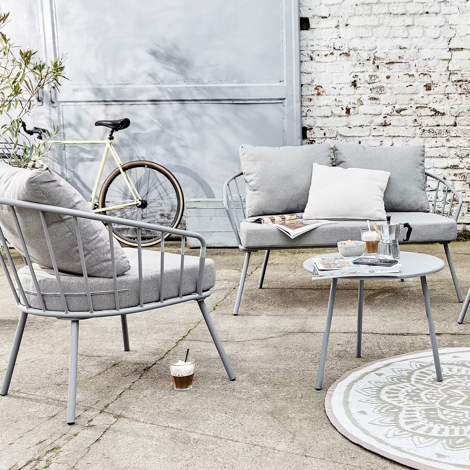 JUNTO Gartengruppe 4-tlg. - Stahl / Polyester - Grau
