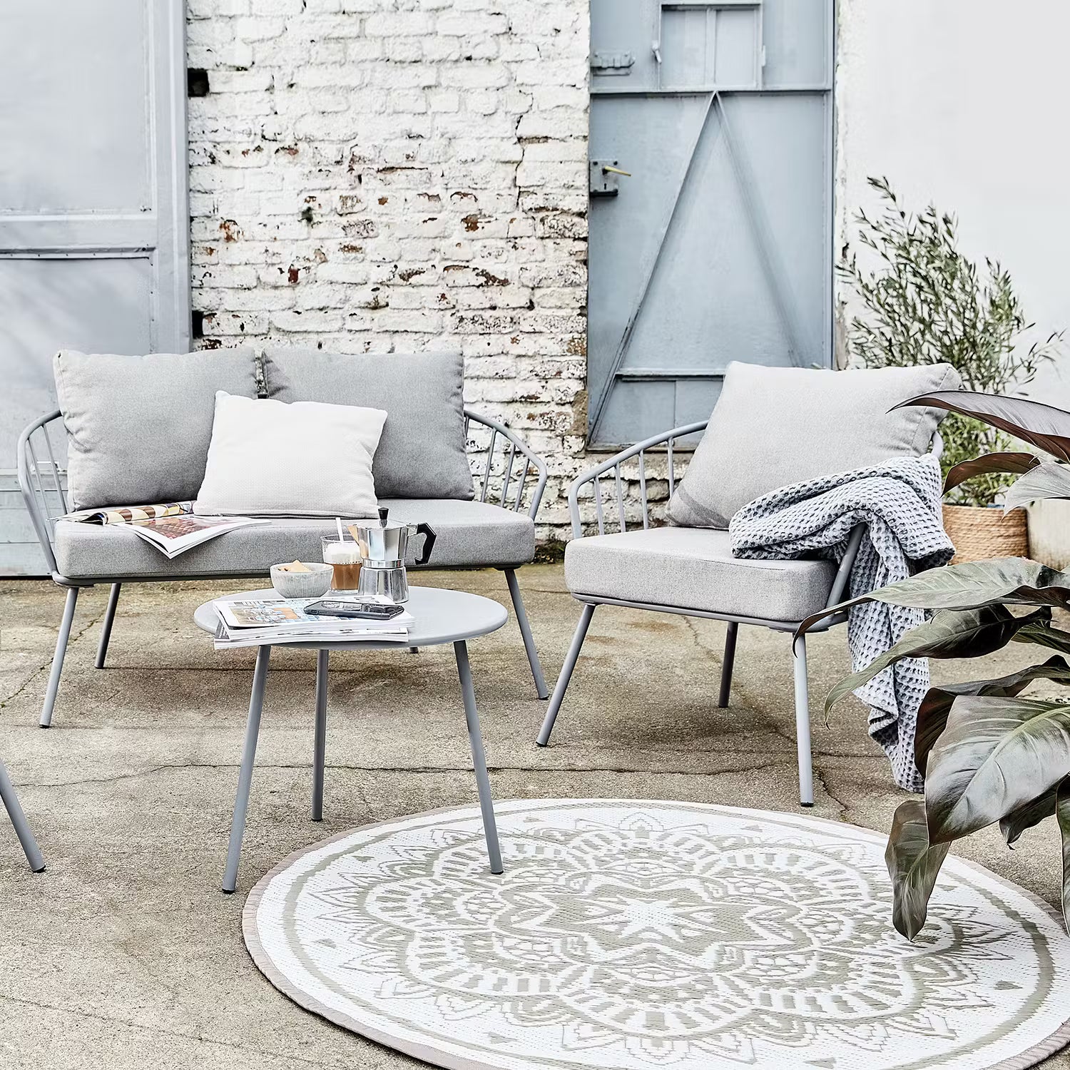 JUNTO Gartengruppe 4-tlg. - Stahl / Polyester - Grau