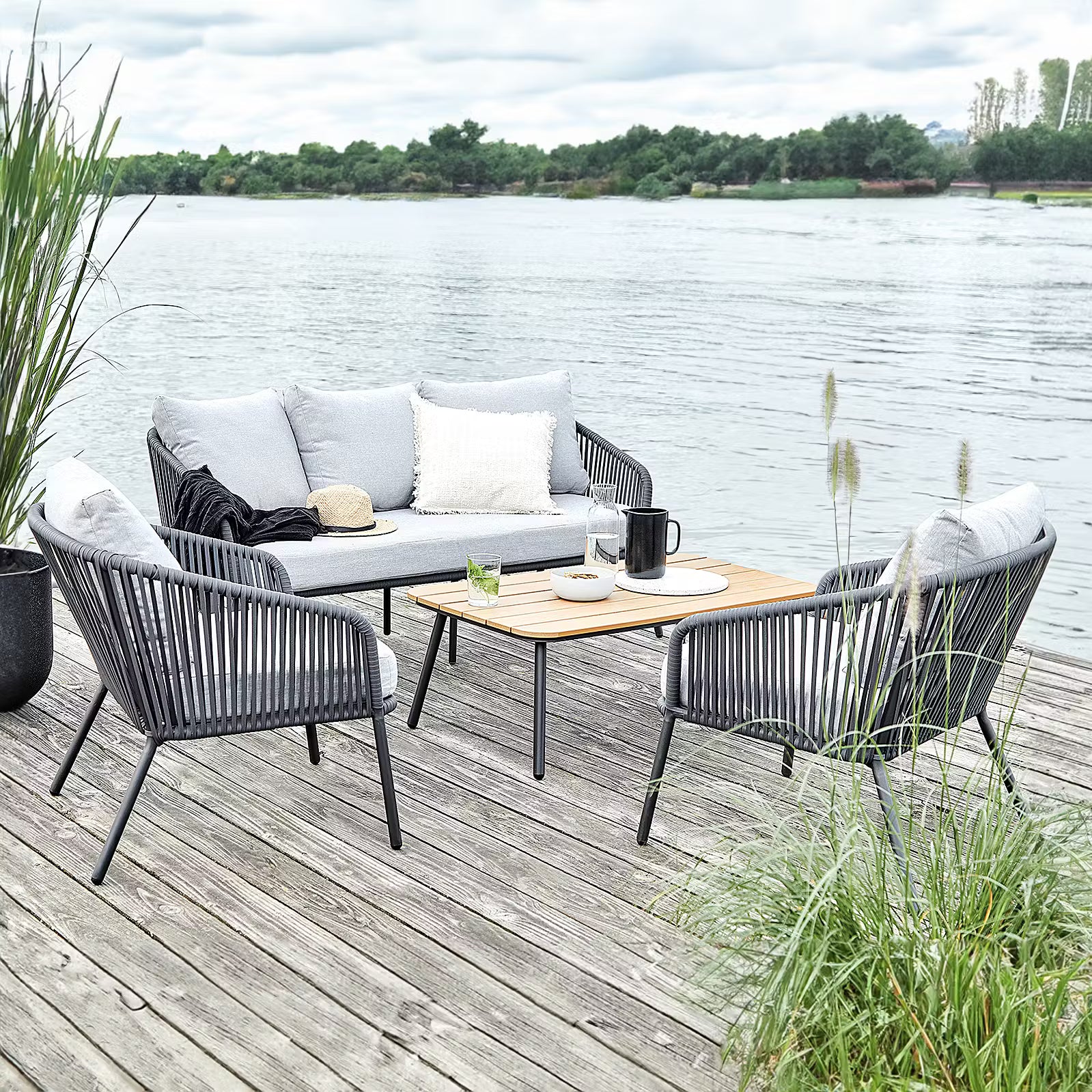 SLING TIME Loungeset 4-tlg. - Aluminium / Polyester - Anthrazit / Hellgrau