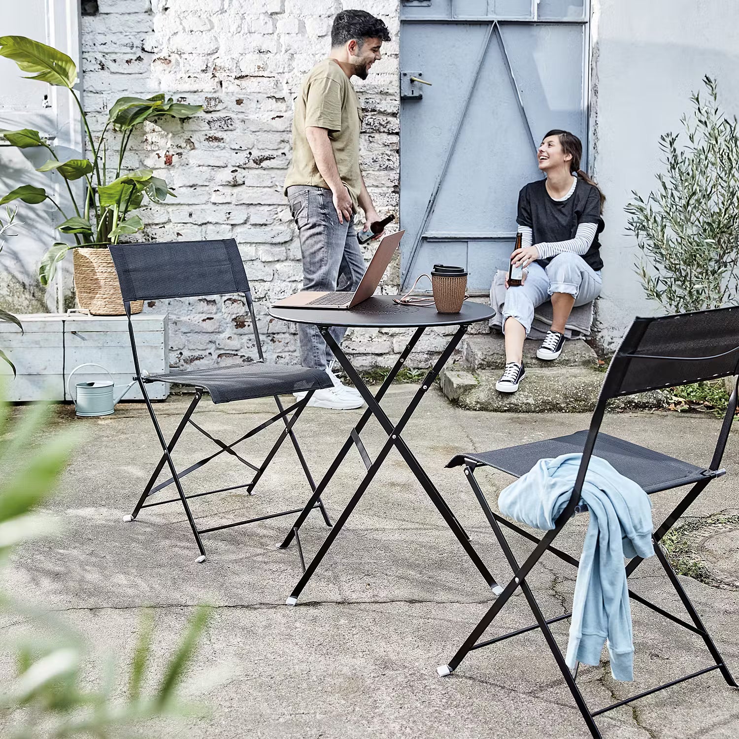 URBANIZED Gartenessgruppe 3-tlg. - Stahl / Polyester - Schwarz