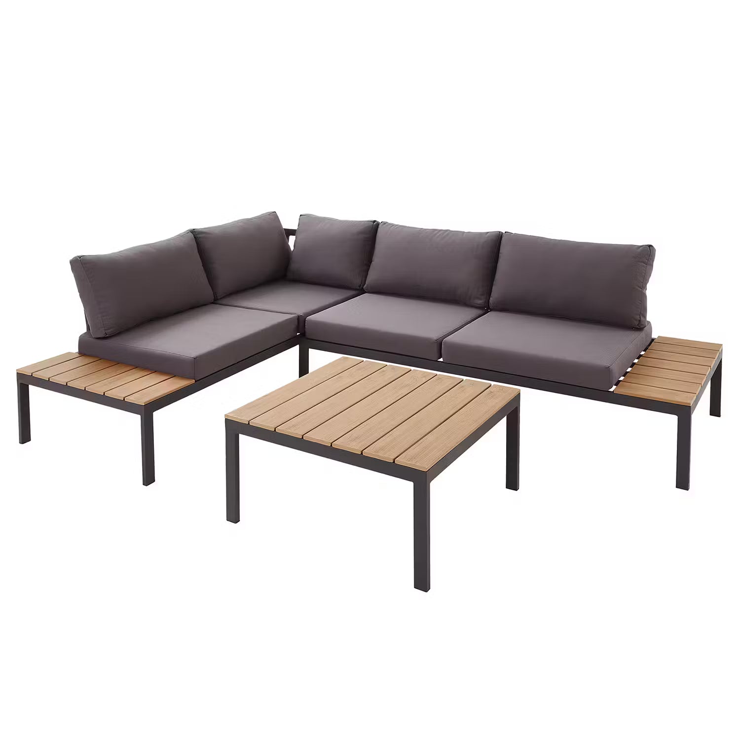 LOUNGE LIFE Loungegruppe 3-tlg. - Stahl / Polyester - Grau / Natur