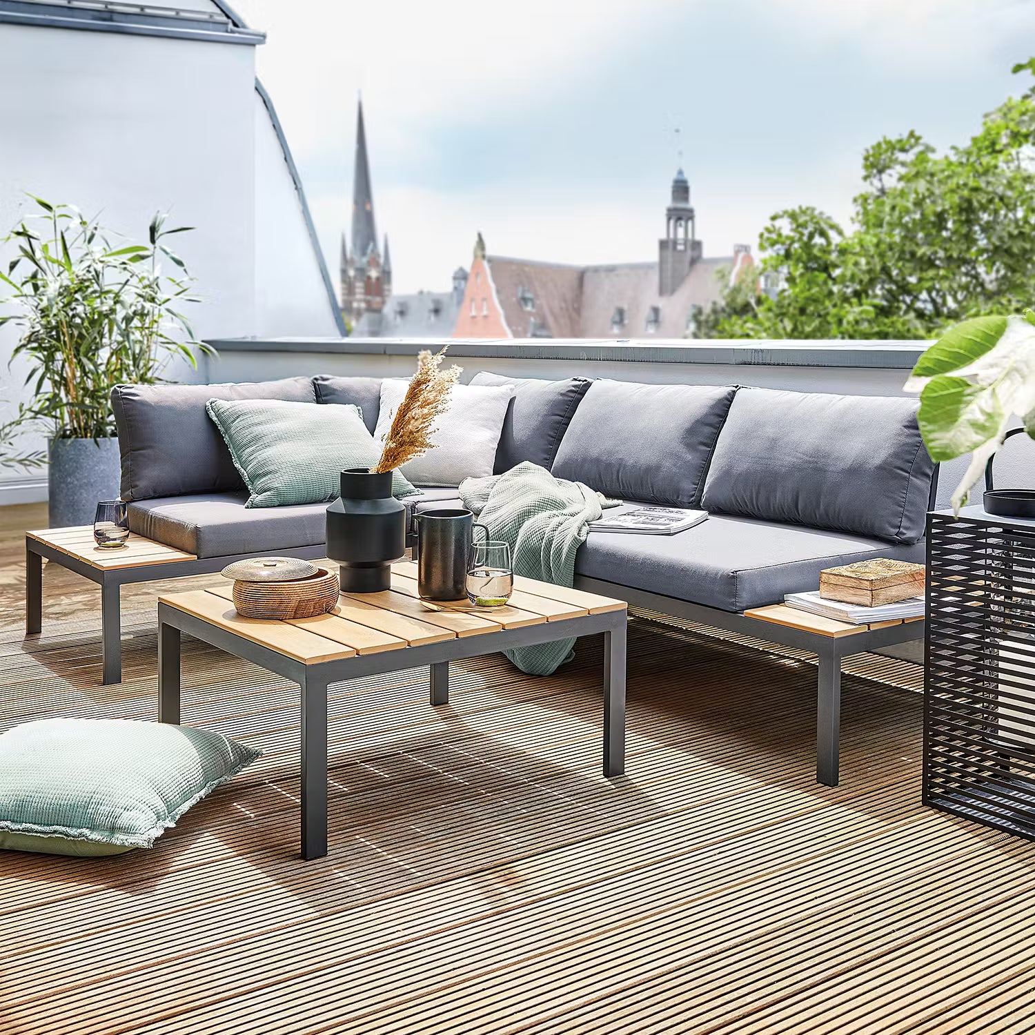 LOUNGE LIFE Loungegruppe 3-tlg. - Stahl / Polyester - Grau / Natur