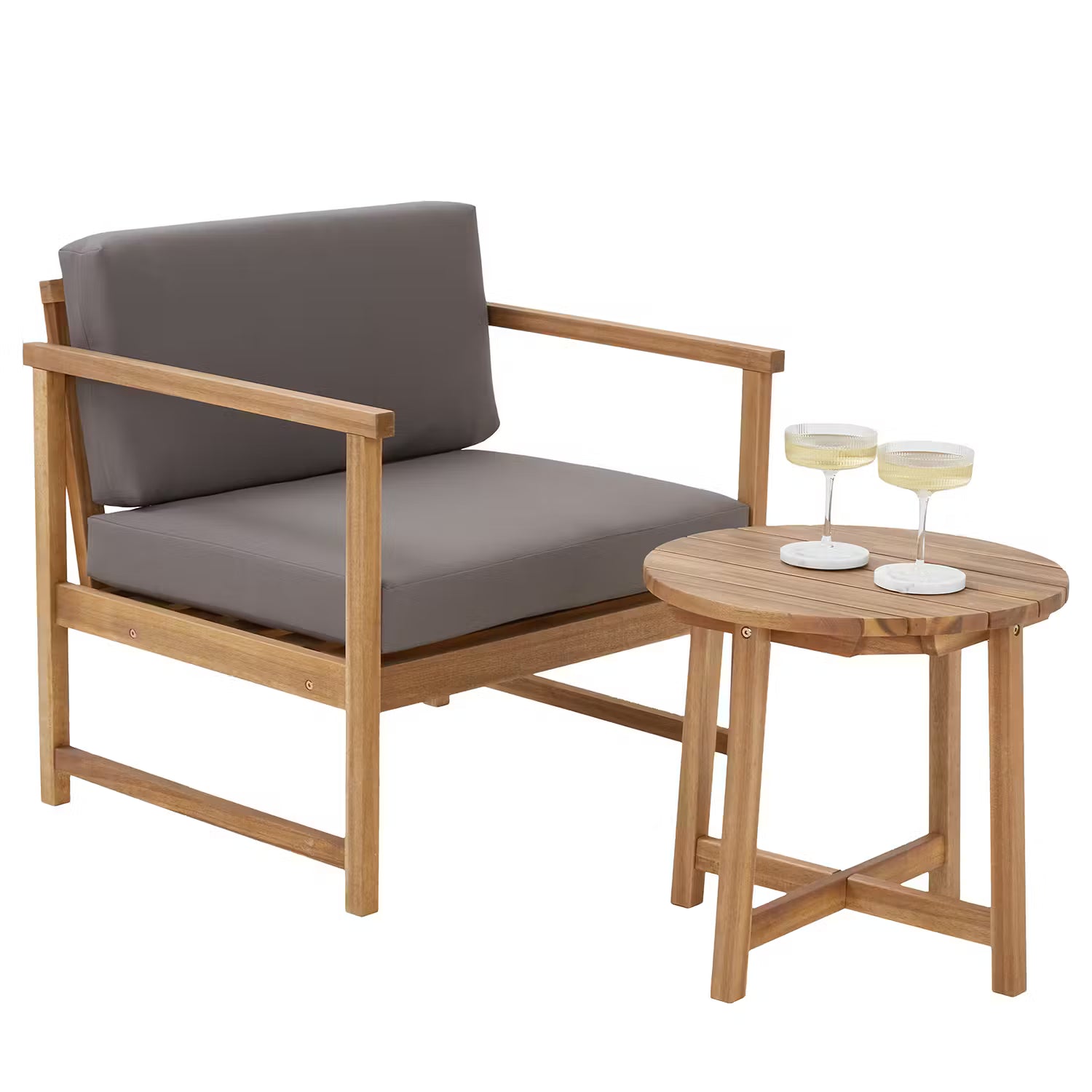 MIDTOWN Loungesessel - Akazie teilmassiv / Polyester - Natur / Grau