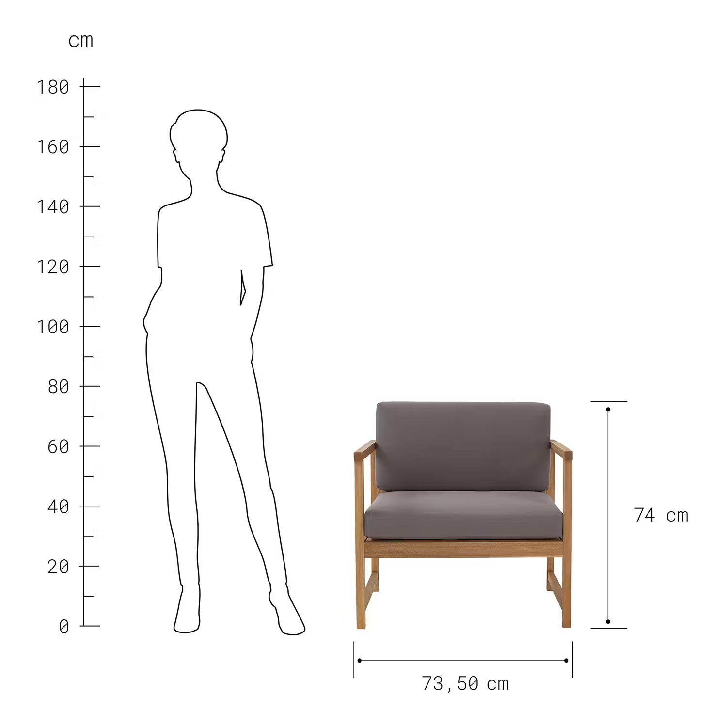 MIDTOWN Loungesessel - Akazie teilmassiv / Polyester - Natur / Grau