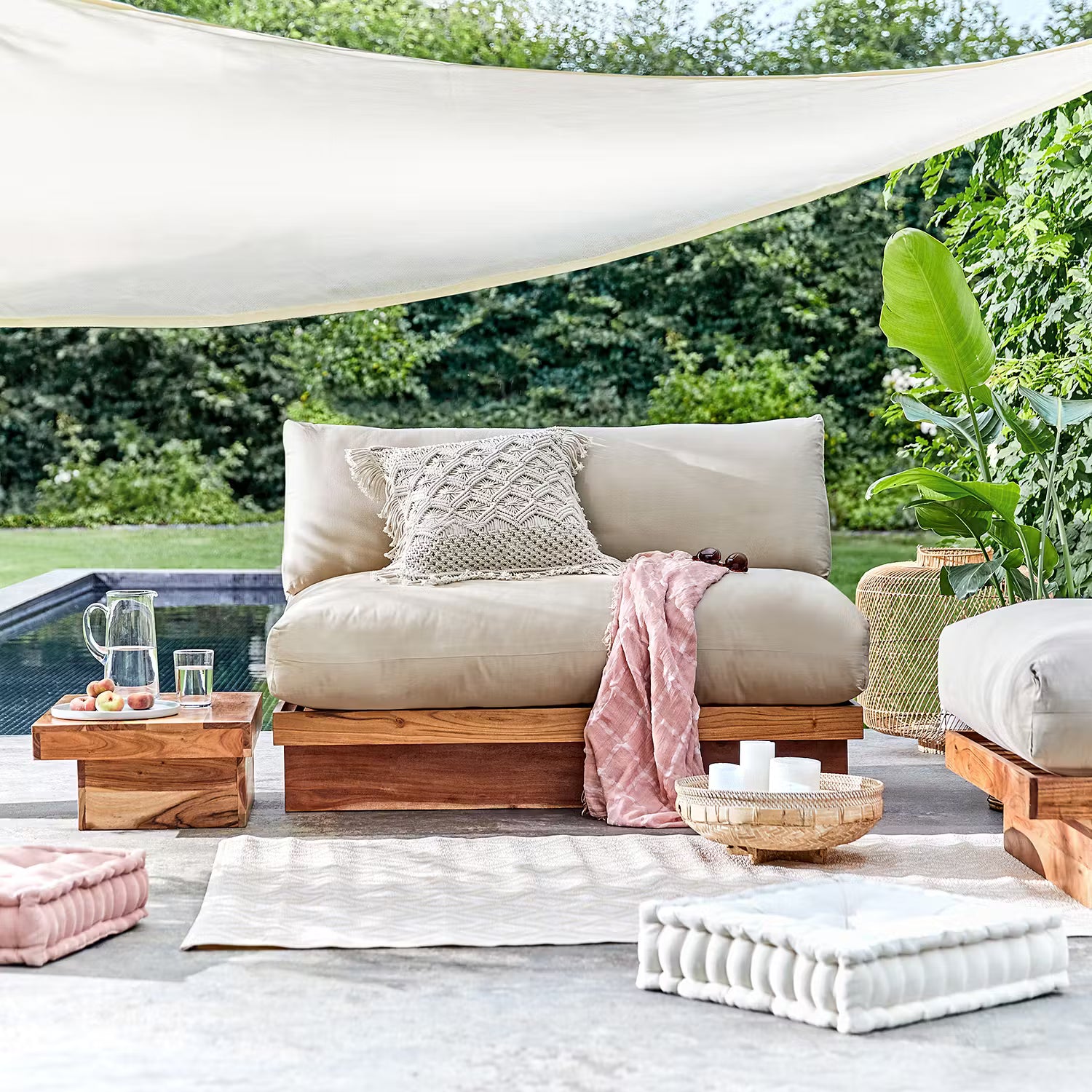 DOCKLAND Loungesofa - Akazie teilmassiv / Baumwolle - Braun / Creme
