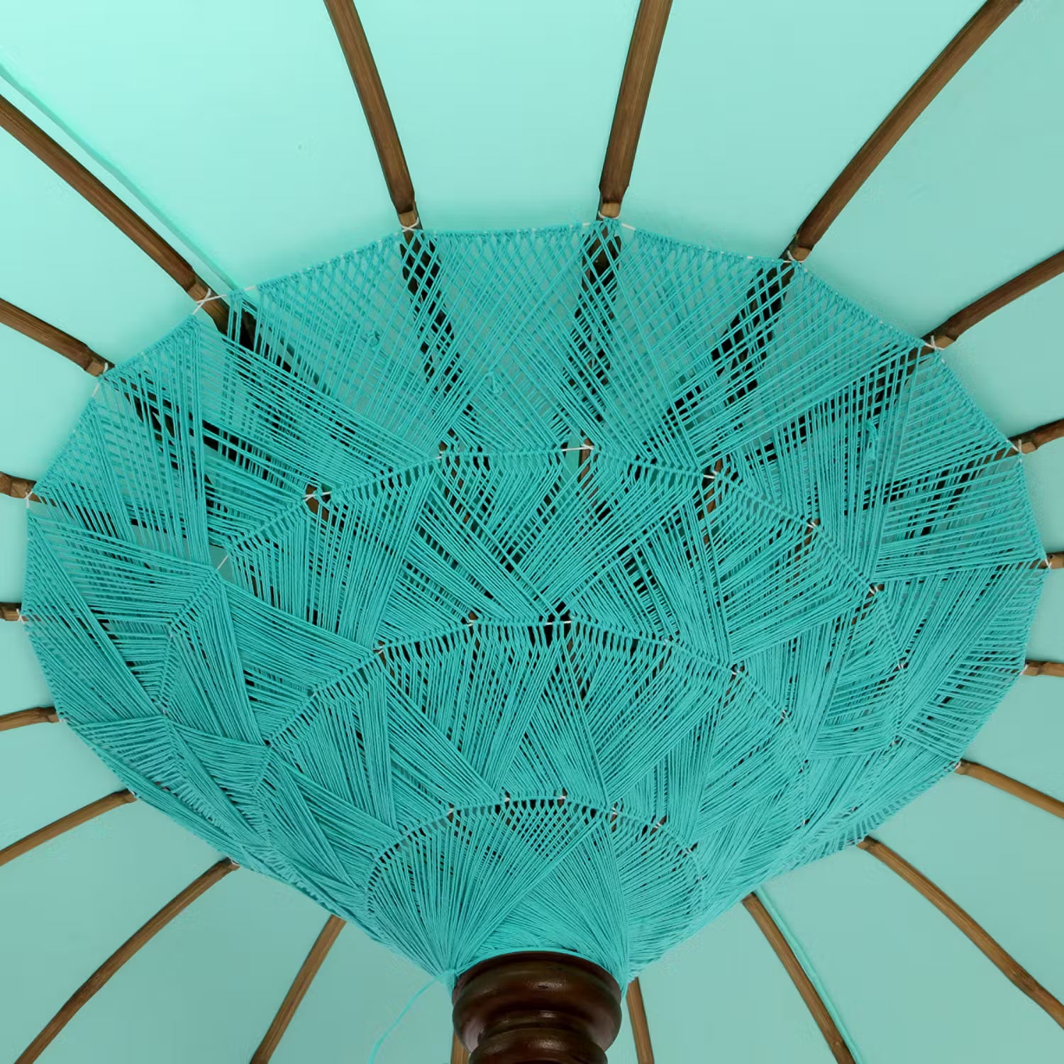 ORIENTAL LOUNGE Sonnenschirm - Baumwollstoff / Fruchtholz - Türkis