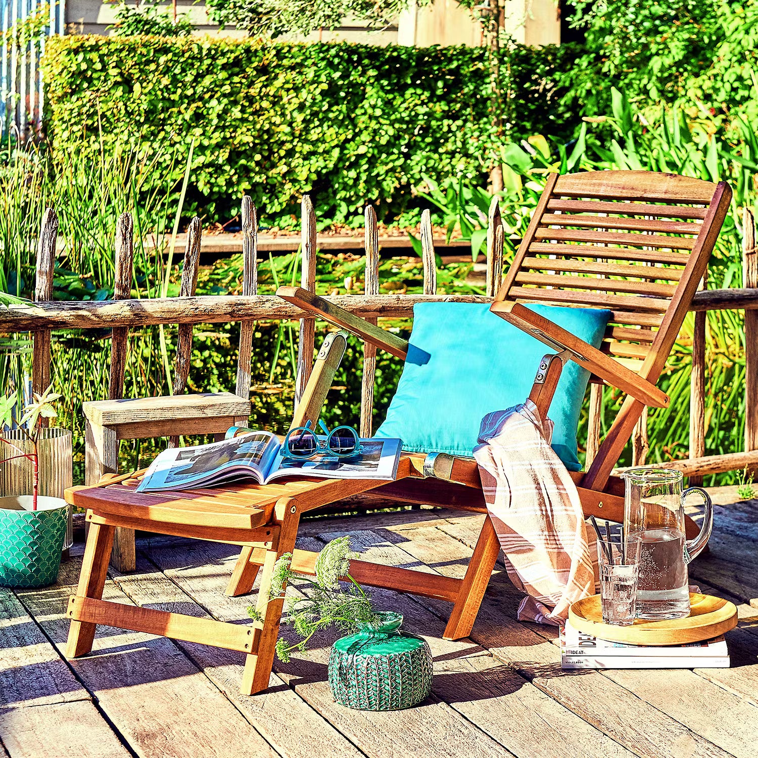 WEEKENDER Gartenliege - Akazie teilmassiv / Stahl - Braun