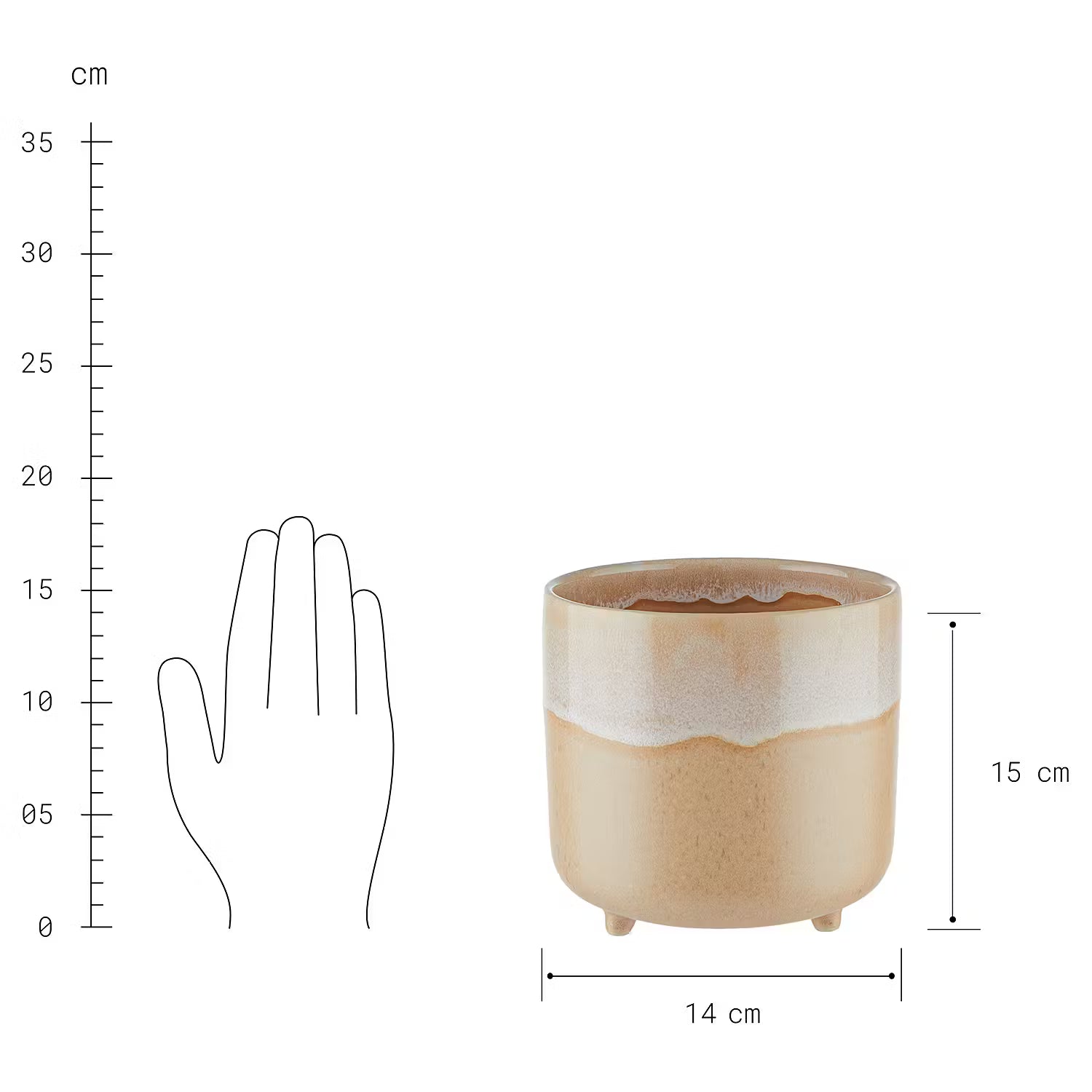 TIDE Blumentopf mit Füße - Terracotta - Beige / Weiß