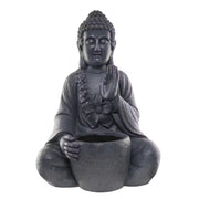 BUDDHA Statue mit Blumentopf - Magnesia - Dunkelgrau