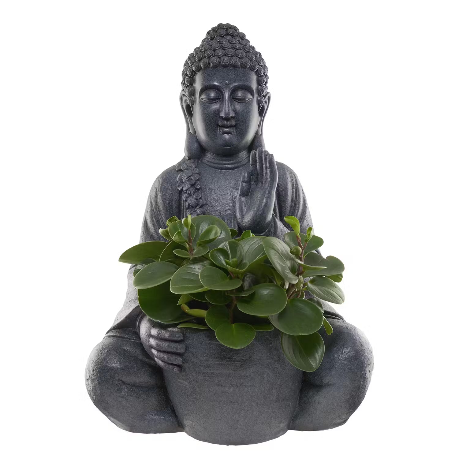 BUDDHA Statue mit Blumentopf - Magnesia - Dunkelgrau