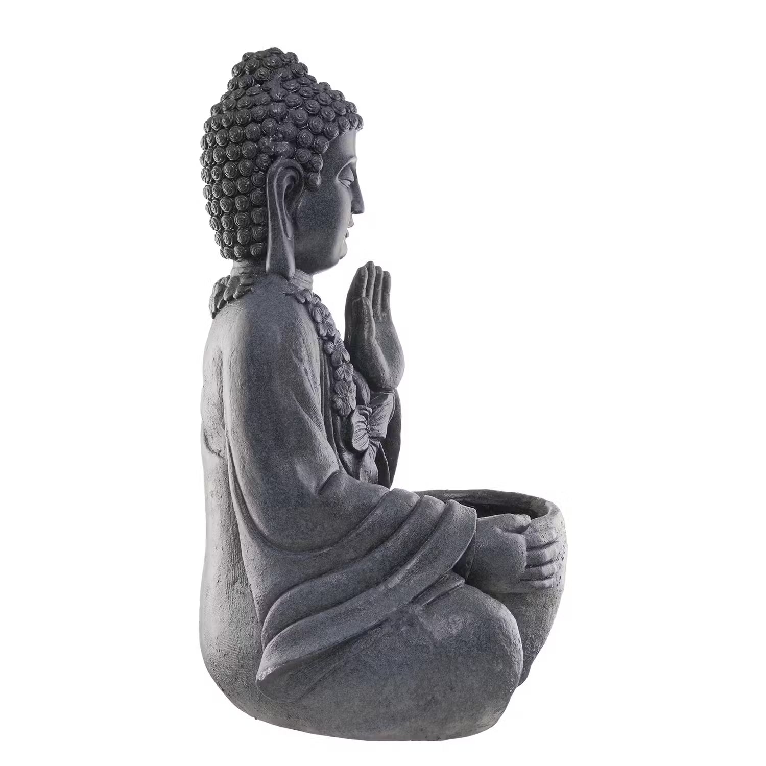 BUDDHA Statue mit Blumentopf - Magnesia - Dunkelgrau