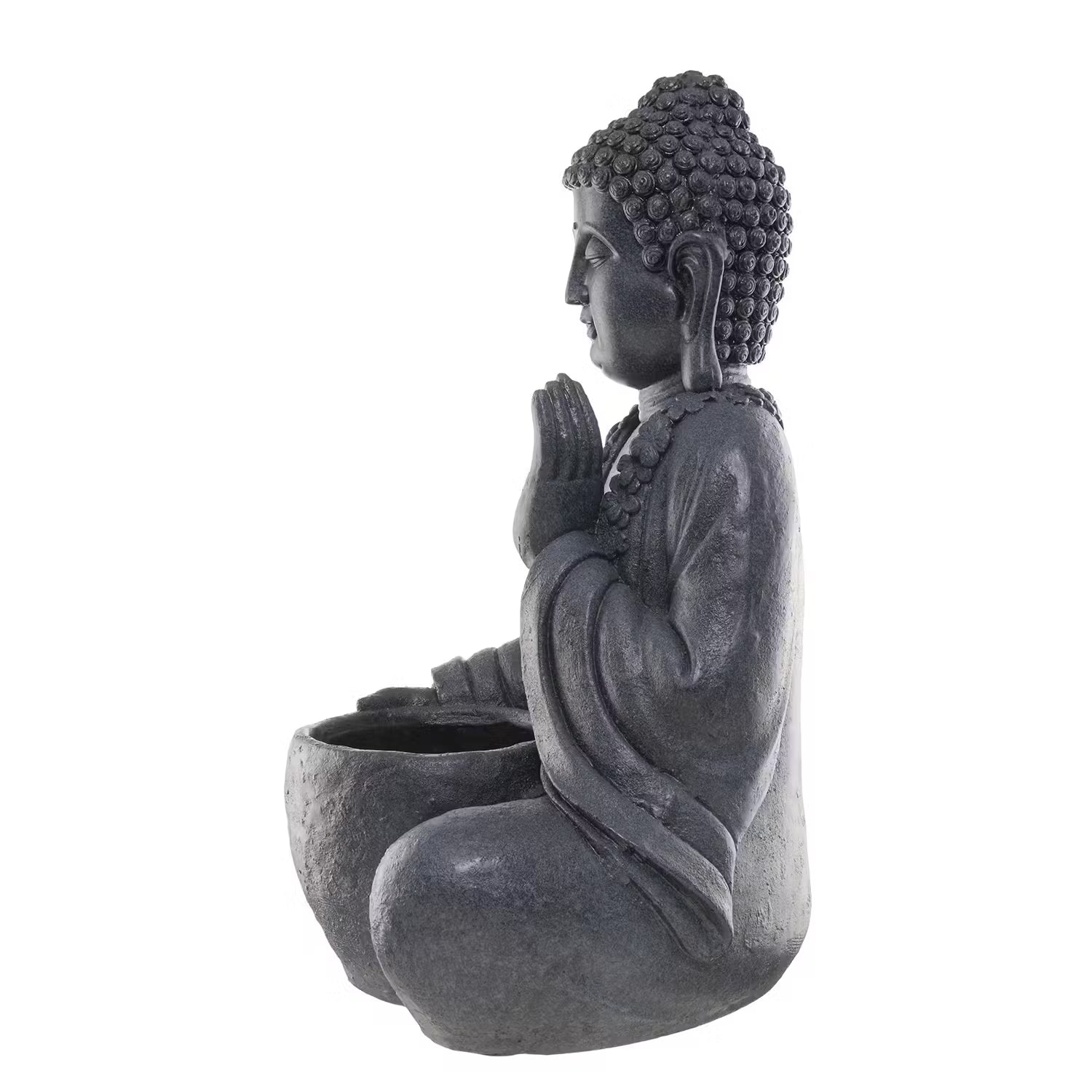 BUDDHA Statue mit Blumentopf - Magnesia - Dunkelgrau