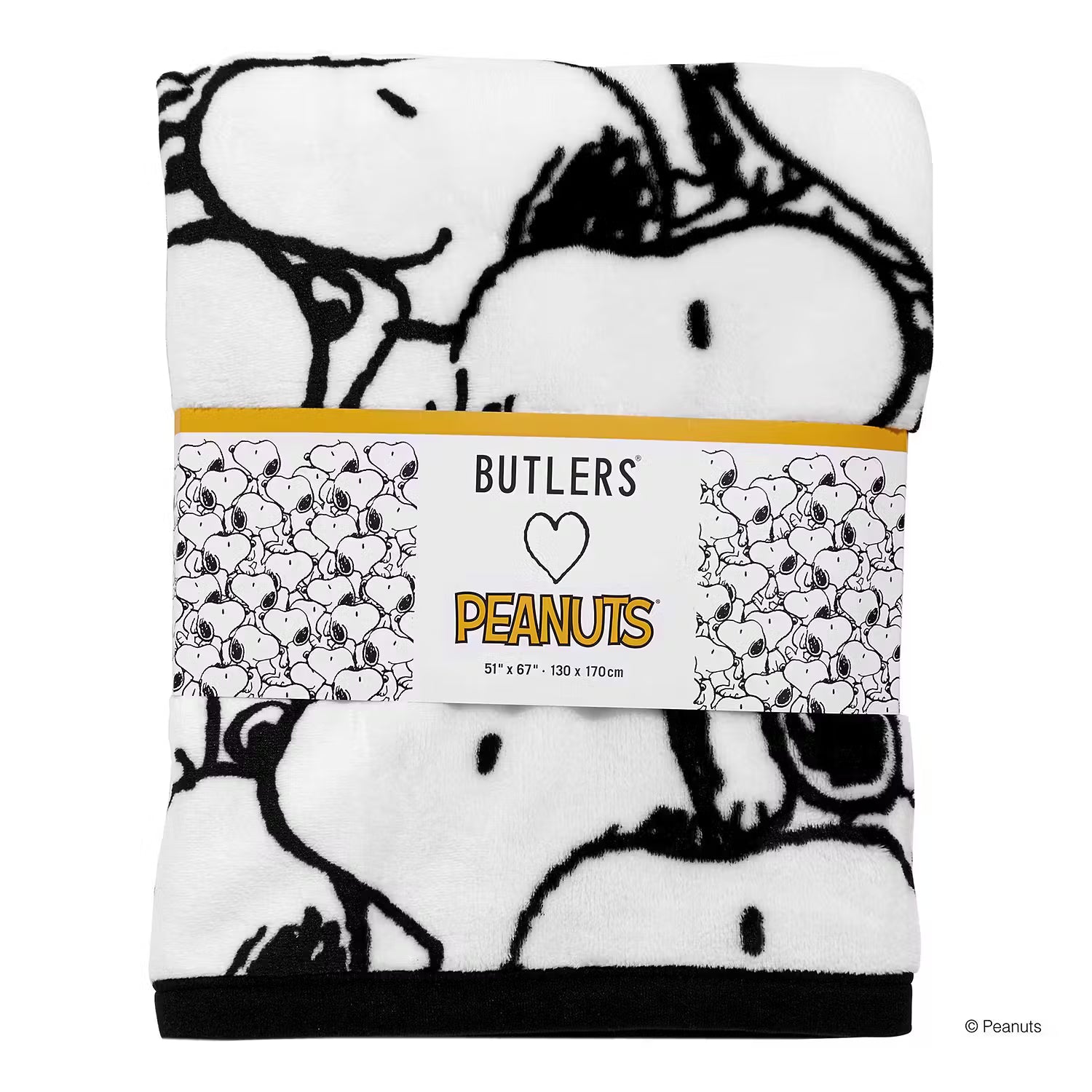 PEANUTS Flanelldecke Snoopy allover - Polyester - Schwarz / Weiß