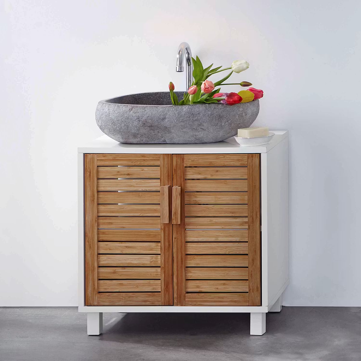 waschbeckenunterschrank bambus weiß WHITE SANDS Waschbeckenunterschrank 🛁 – stilvoll – BUTLERS