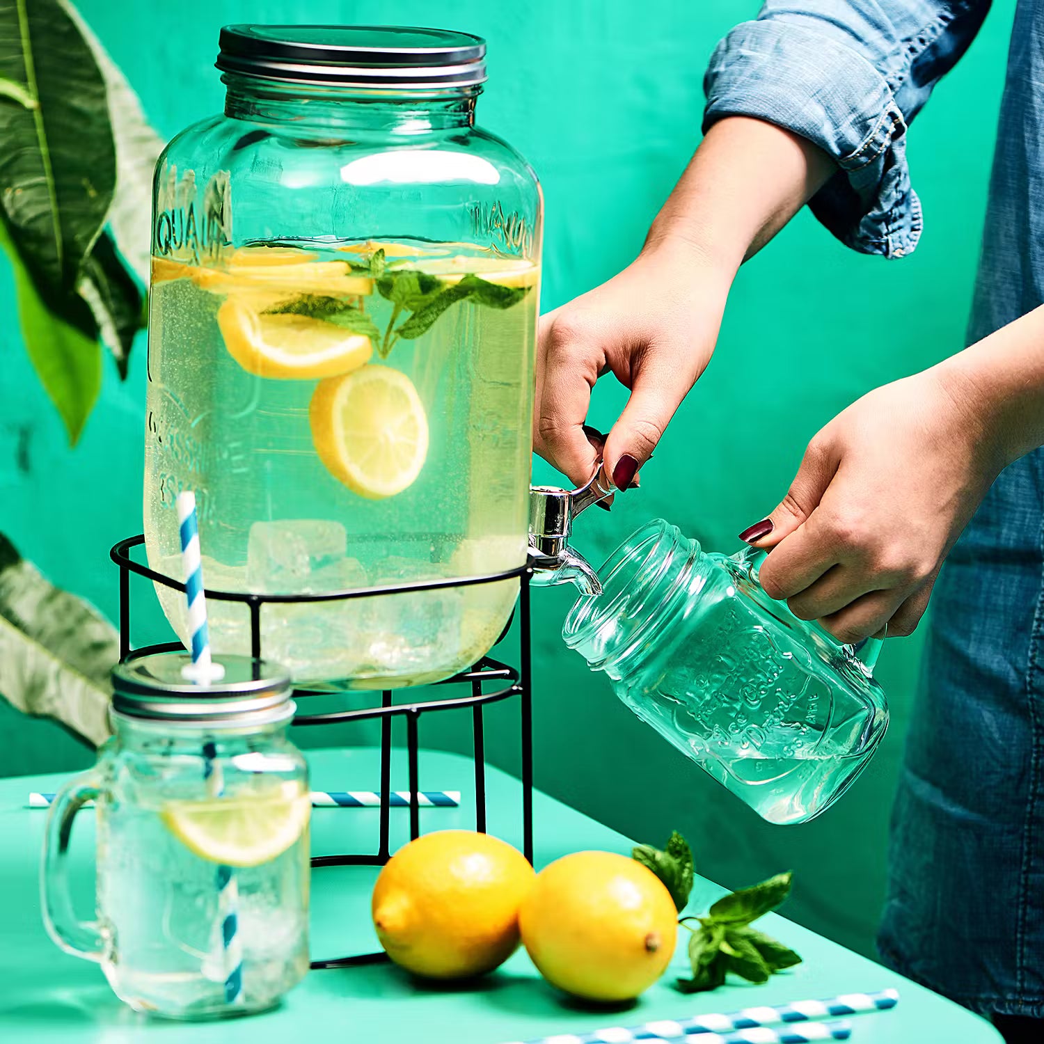 REFRESH Getränkespender 2-tlg. - Glas / Eisen - Transparent
