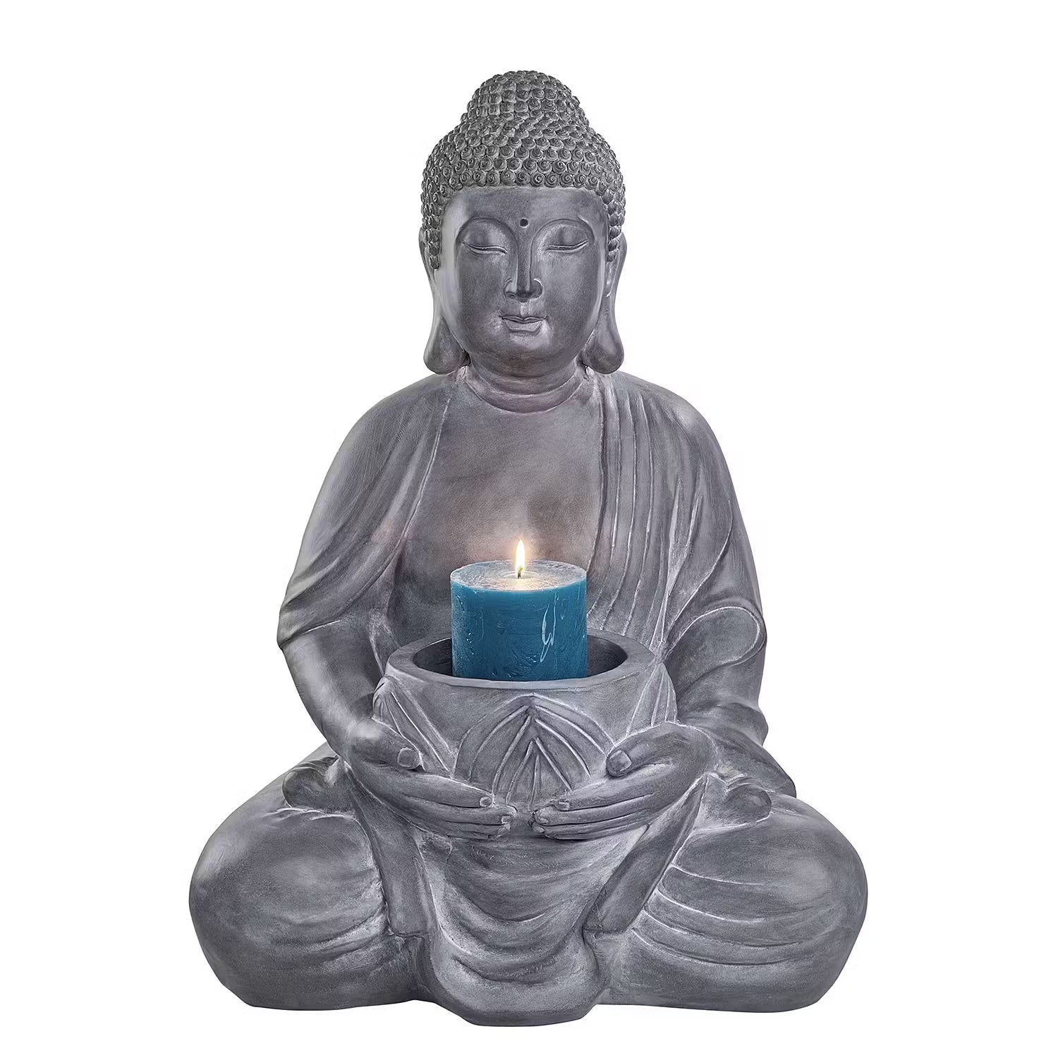 BUDDHA Kerzenhalter - Kaolinit / Steinpulver - Grau - Höhe: 68 cm