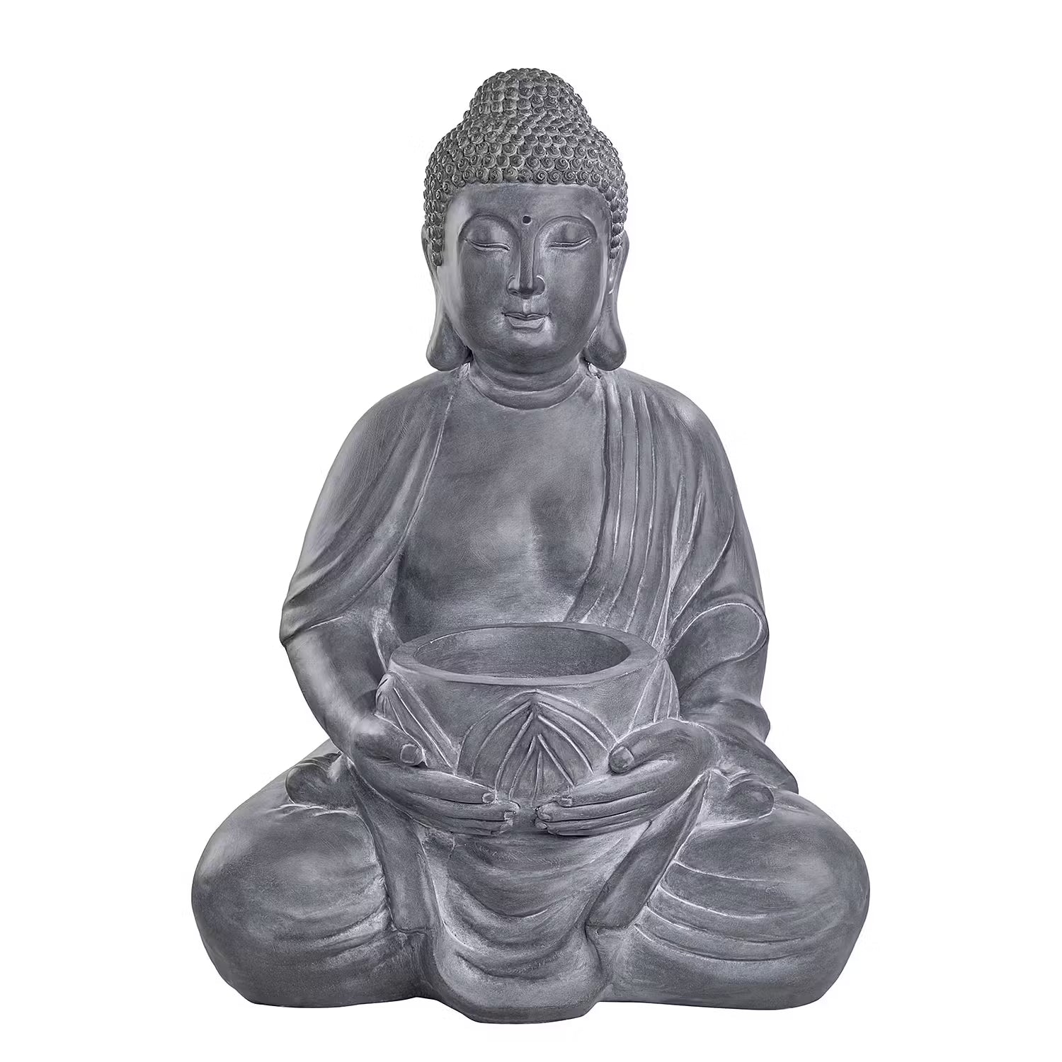 BUDDHA Kerzenhalter - Kaolinit / Steinpulver - Grau - Höhe: 68 cm