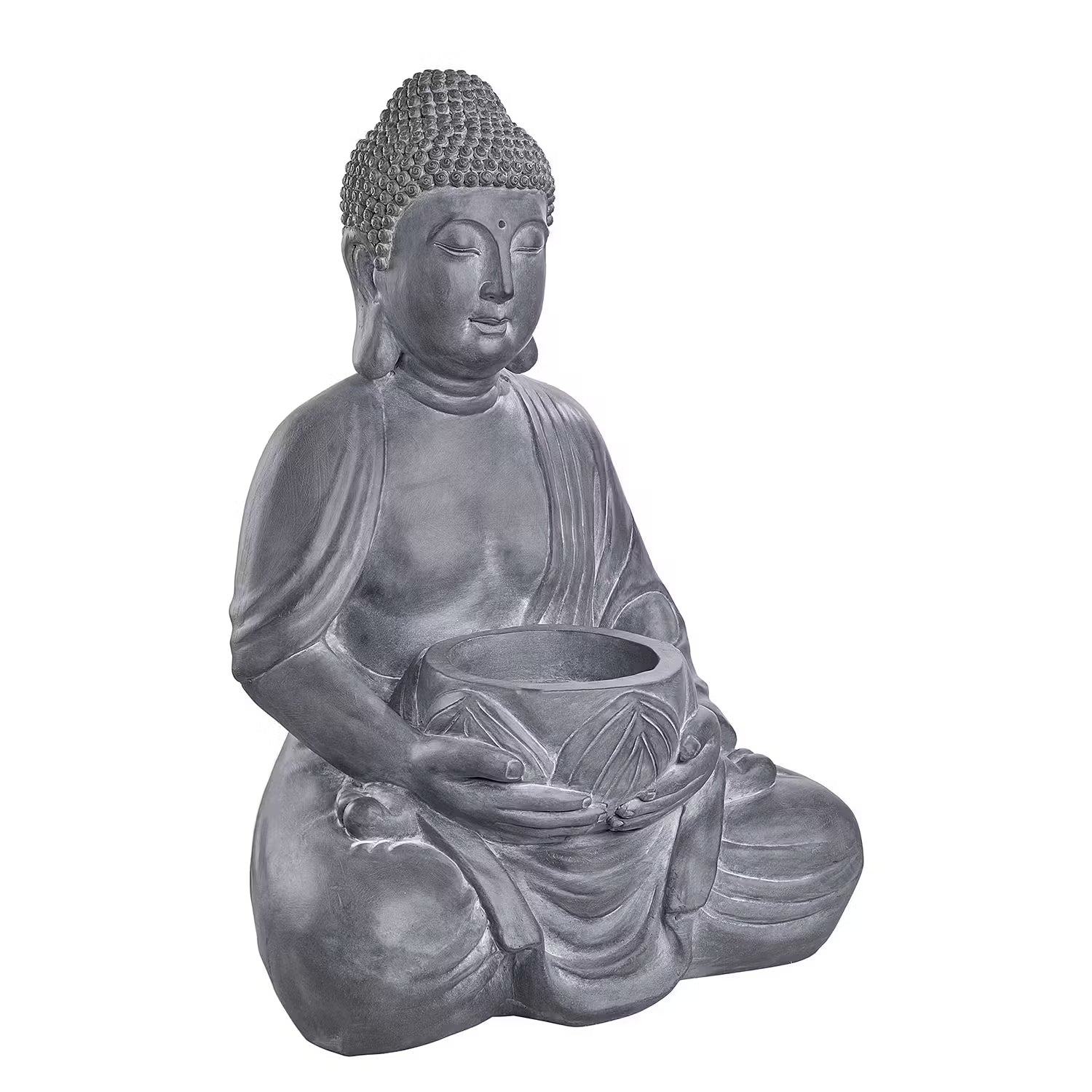 BUDDHA Kerzenhalter - Kaolinit / Steinpulver - Grau - Höhe: 68 cm