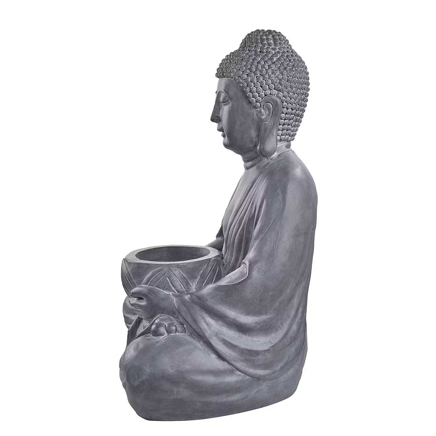 BUDDHA Kerzenhalter - Kaolinit / Steinpulver - Grau - Höhe: 68 cm