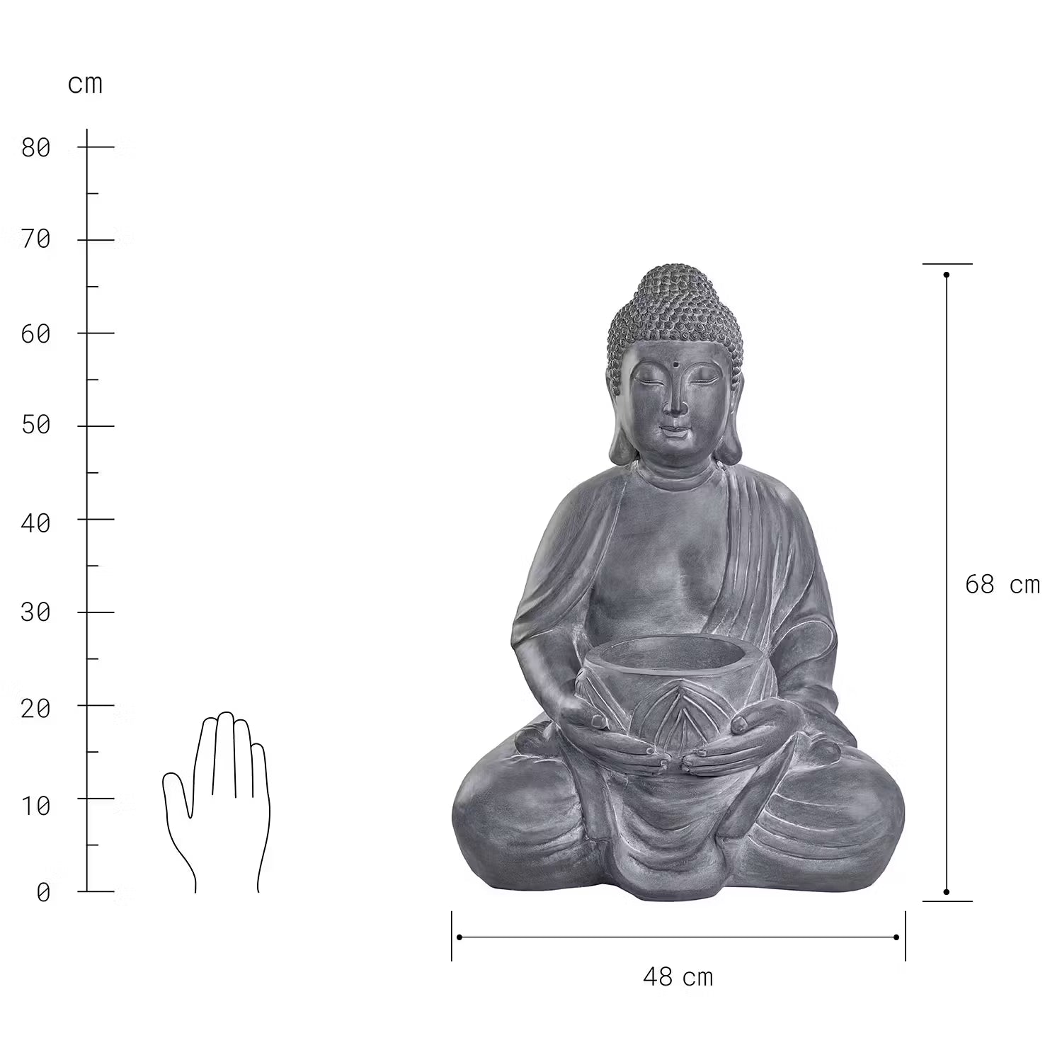 BUDDHA Kerzenhalter - Kaolinit / Steinpulver - Grau - Höhe: 68 cm
