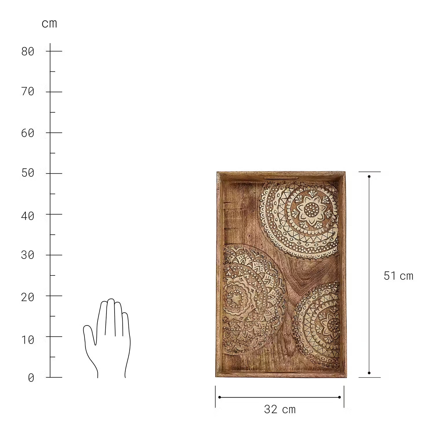 BALI Tablett - Mangoholz - Braun / Gold