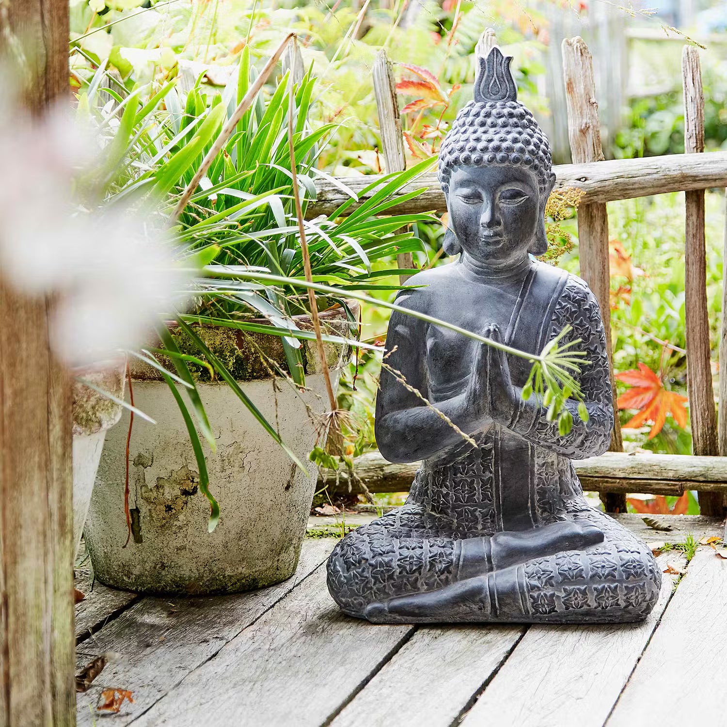 BUDDHA Deko-Figur - Kaolinit / Steinpulver - Grau