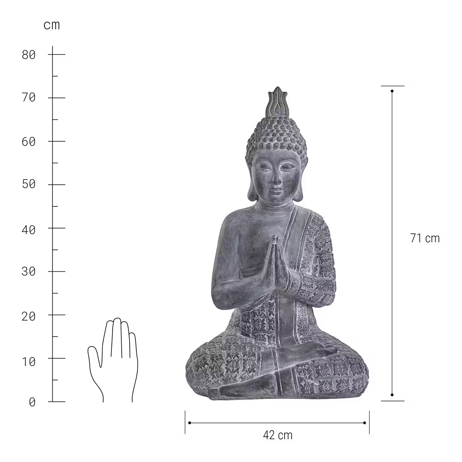 BUDDHA Deko-Figur - Kaolinit / Steinpulver - Grau