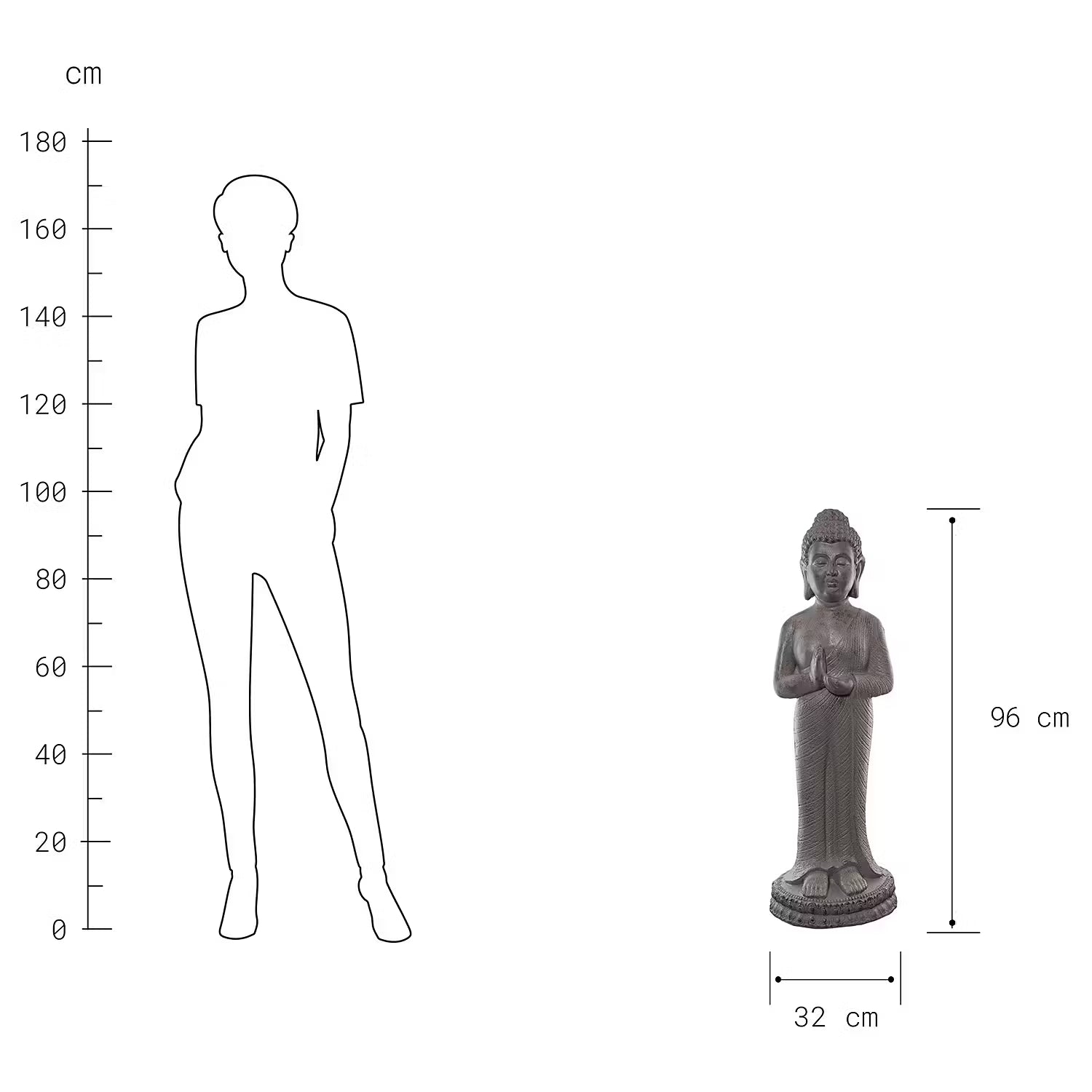 BUDDHA Statue stehend - Magnesia - Grau