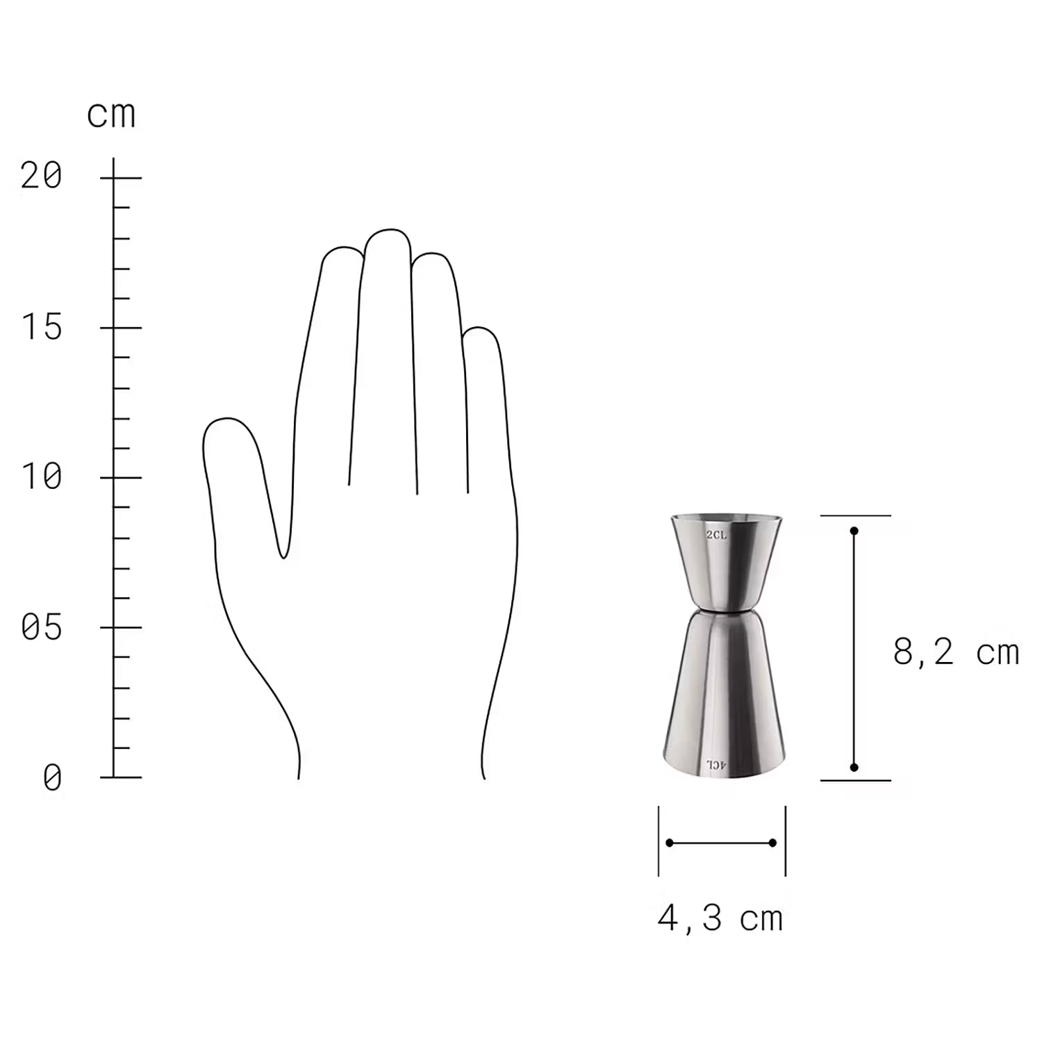 MANHATTAN Barmaß 2cl/4cl - Edelstahl - Silber