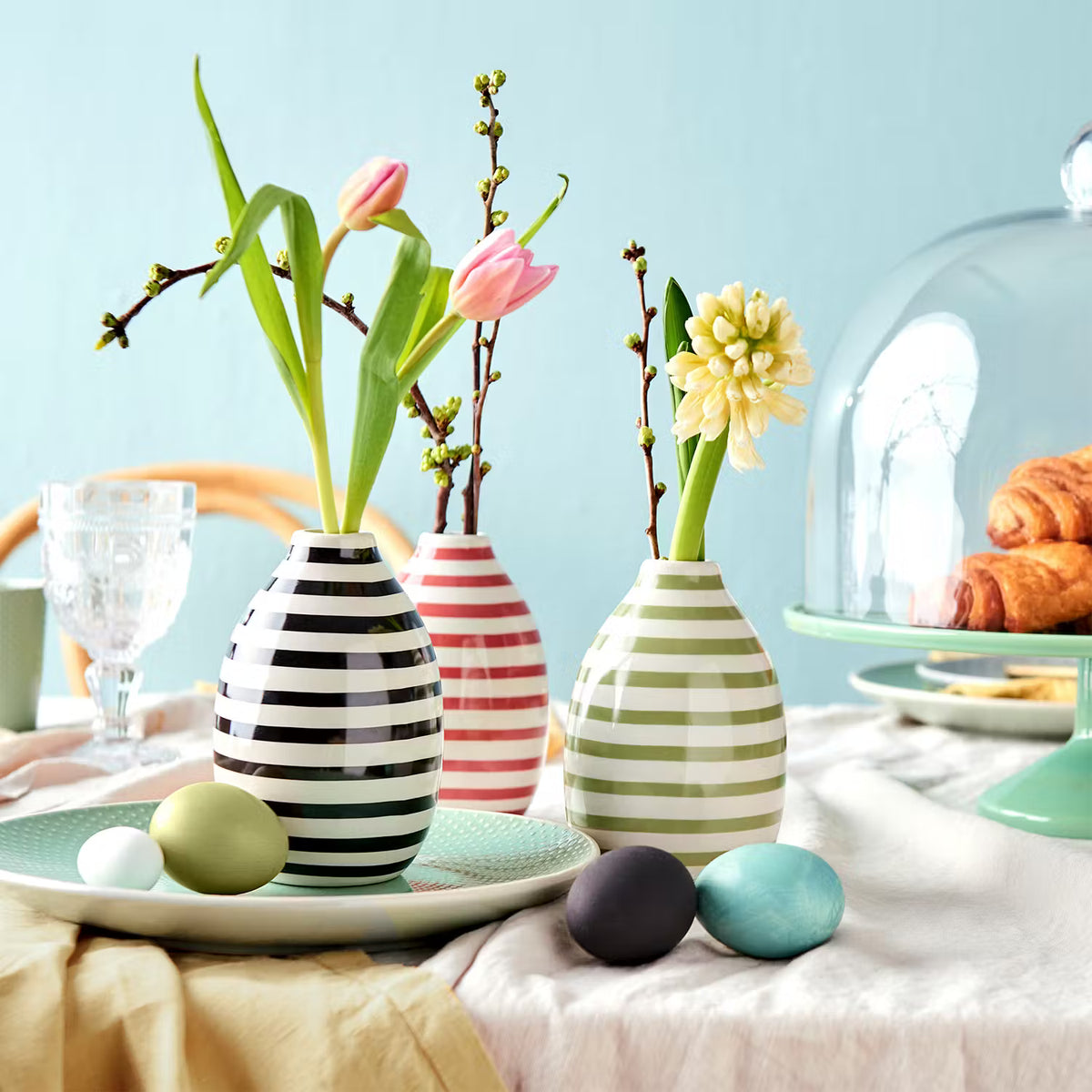 CARO Mini-Vase - Steingut - Schwarz / Weiß