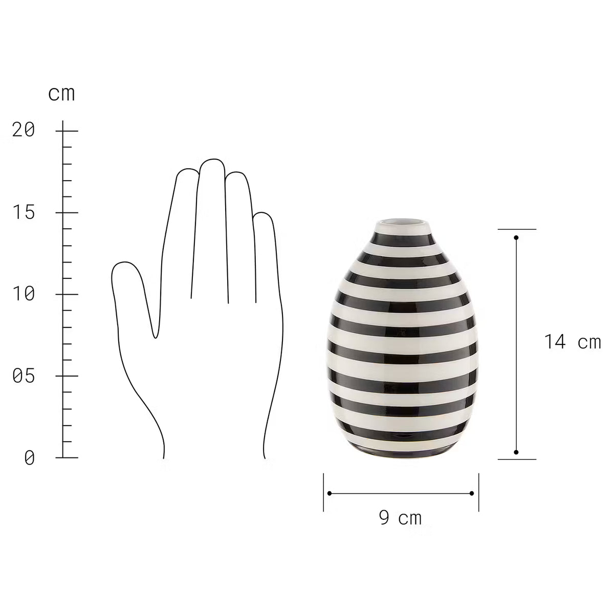CARO Mini-Vase - Steingut - Schwarz / Weiß
