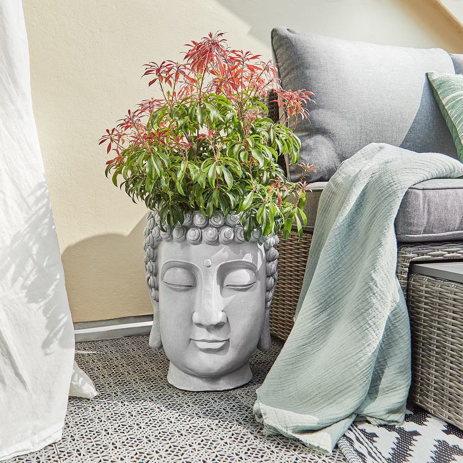 BUDDHA Blumentopf - Polyester - Grau