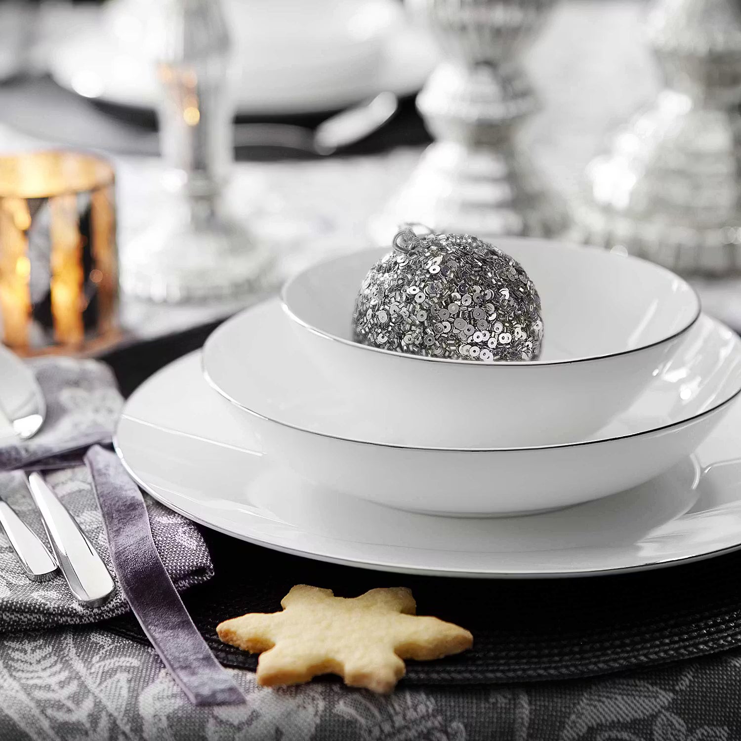 SILVER LINING Teller 6er-Set - Porzellan - Weiß - Durchmesser: 27 cm