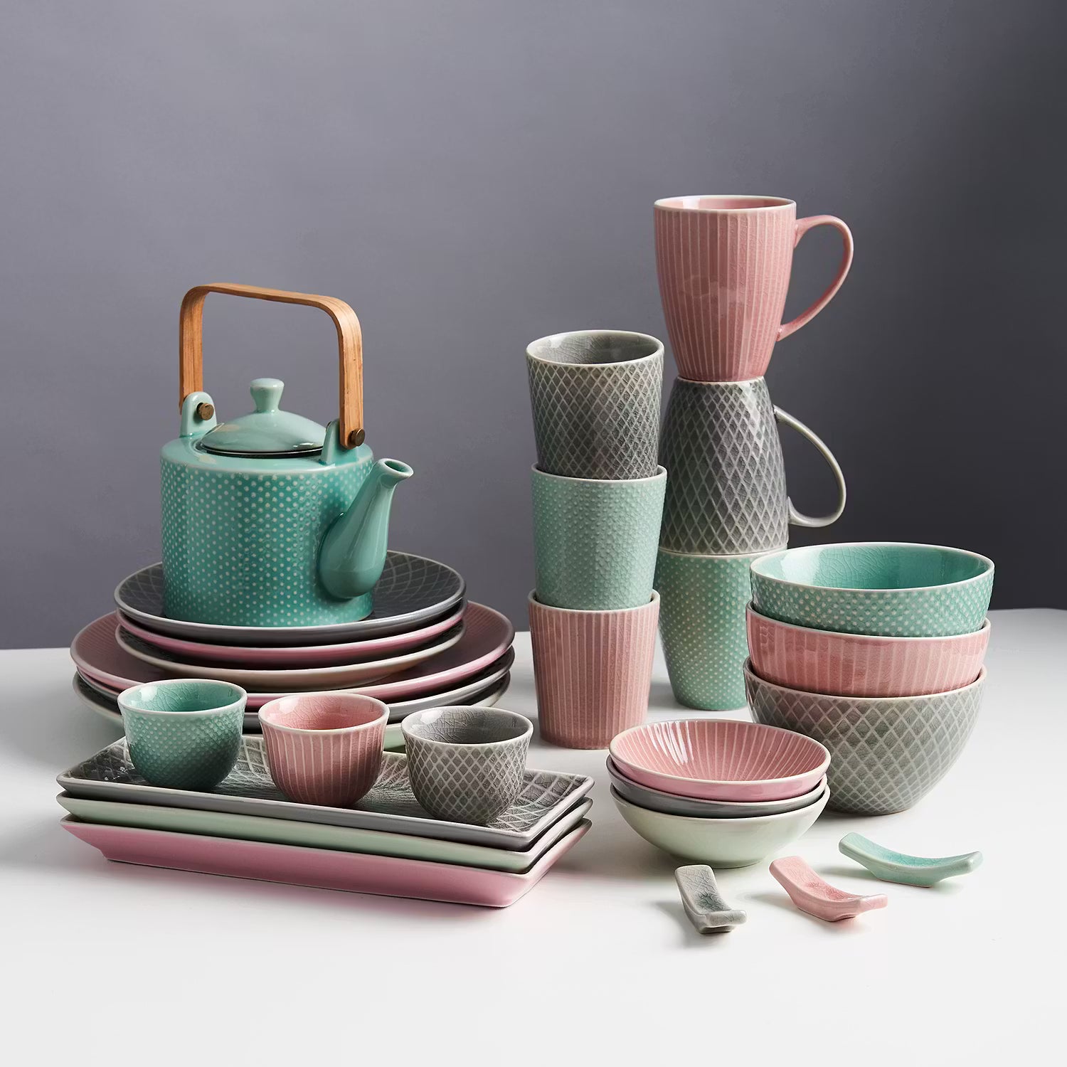 HANAMI Schale 6er-Set - Steingut - Grau