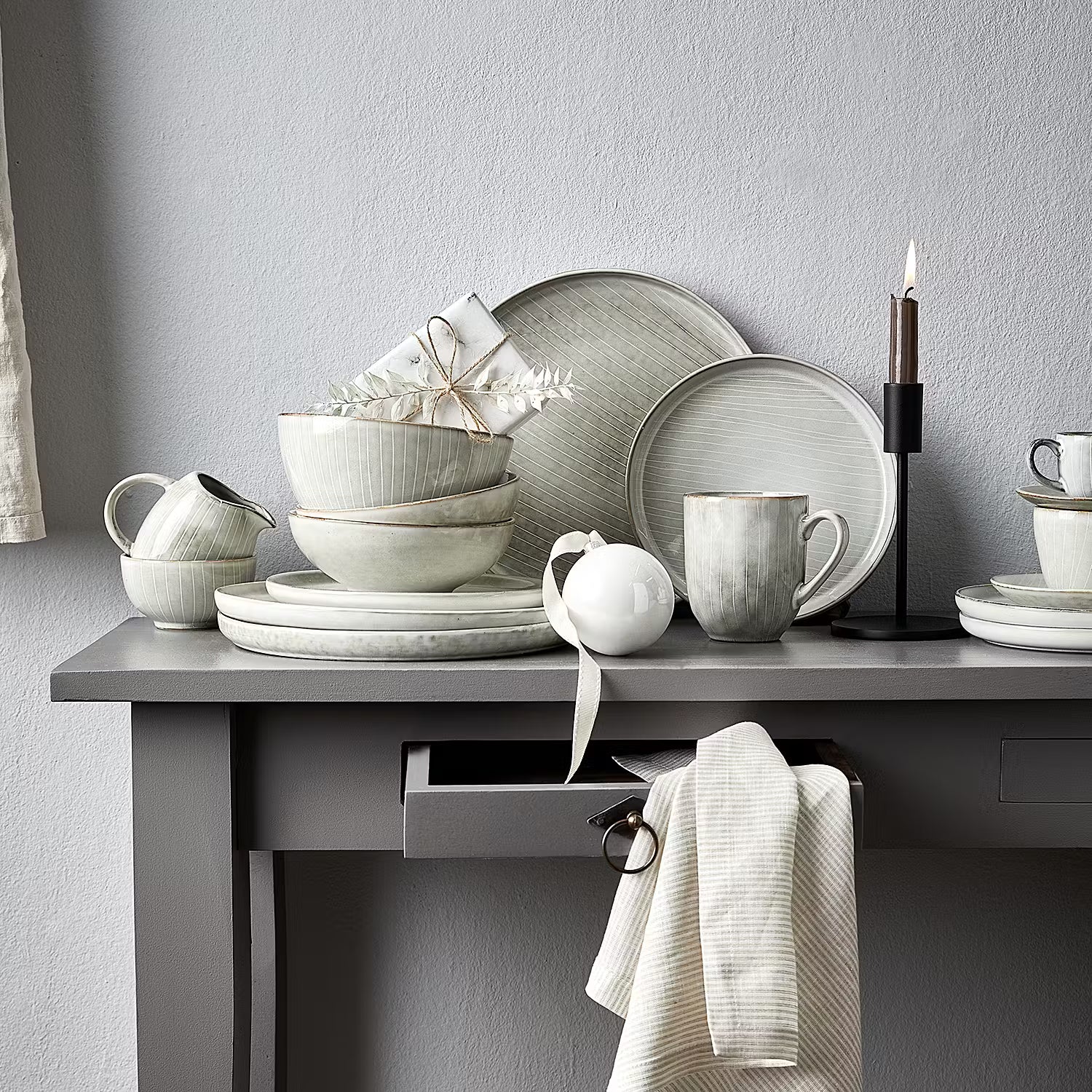 HENLEY Teller-Set 8-tlg. - Steinzeug - Grau