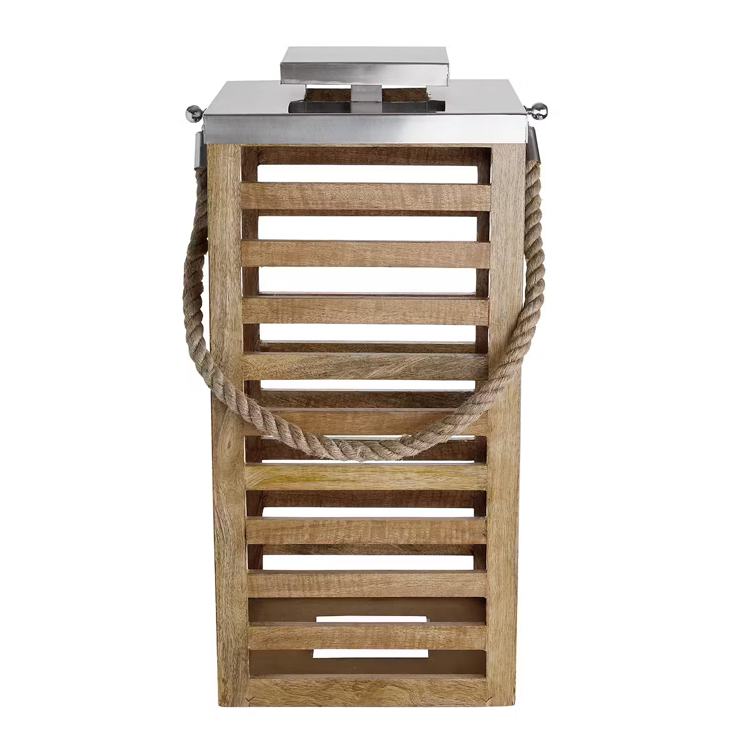 SHORE Laterne - Mangoholz - Braun / Silber - Höhe: 65 cm
