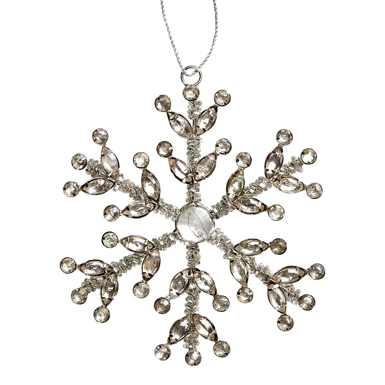 HANG ON Schneeflocke Strass & Perlen - Klarglas / Eisen - Silber