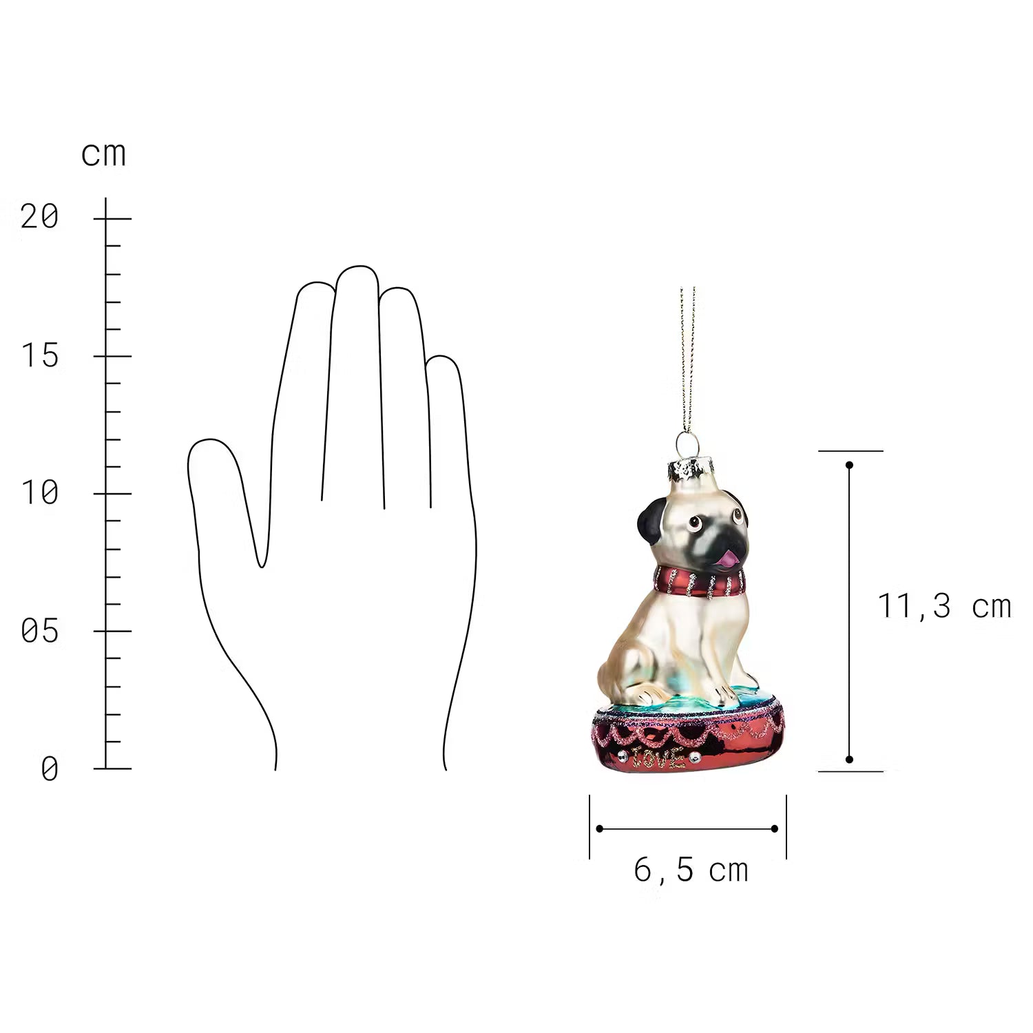 HANG ON Baumanhänger Mops - Klarglas - Creme