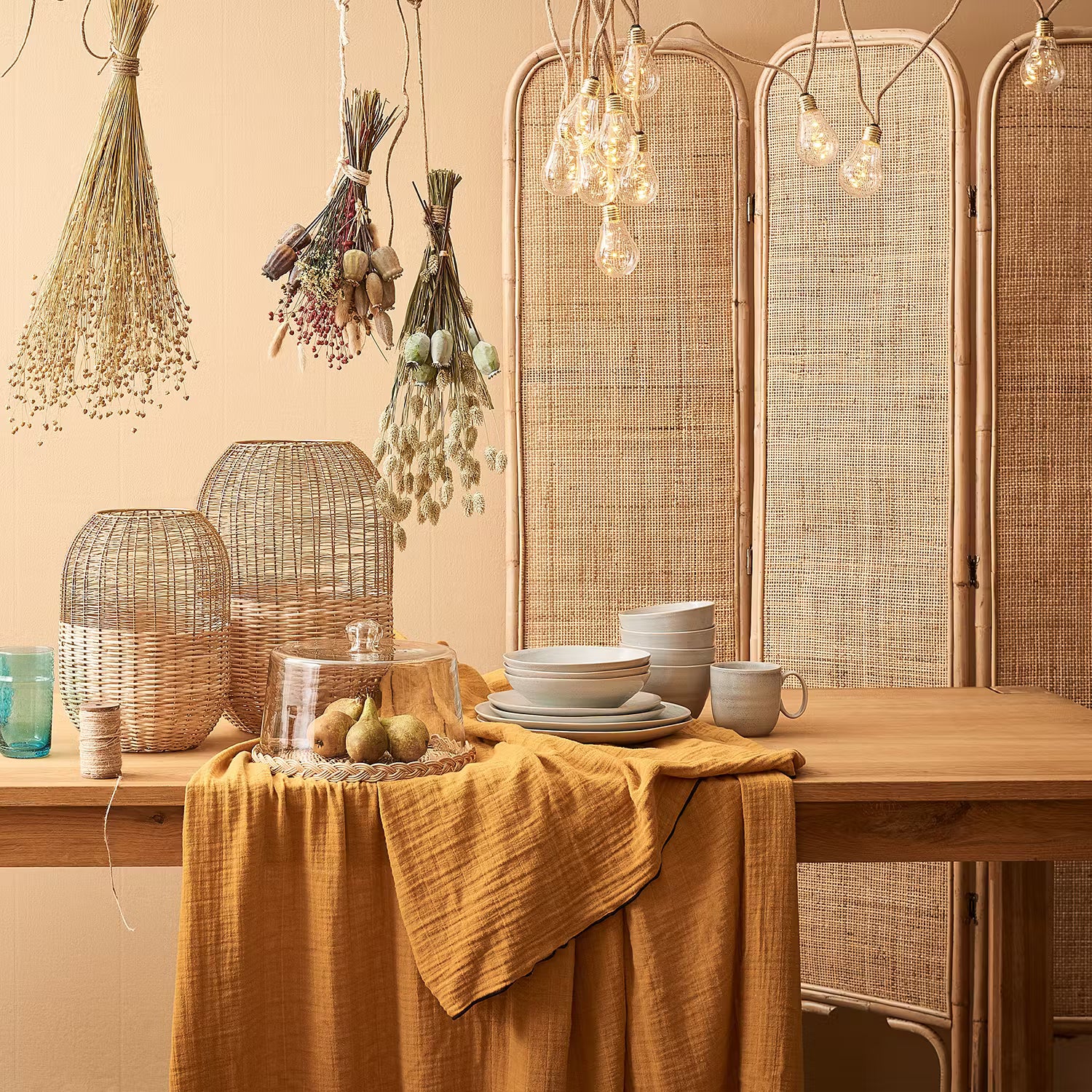BOHO LOUNGE Paravent - Rattan - Natur