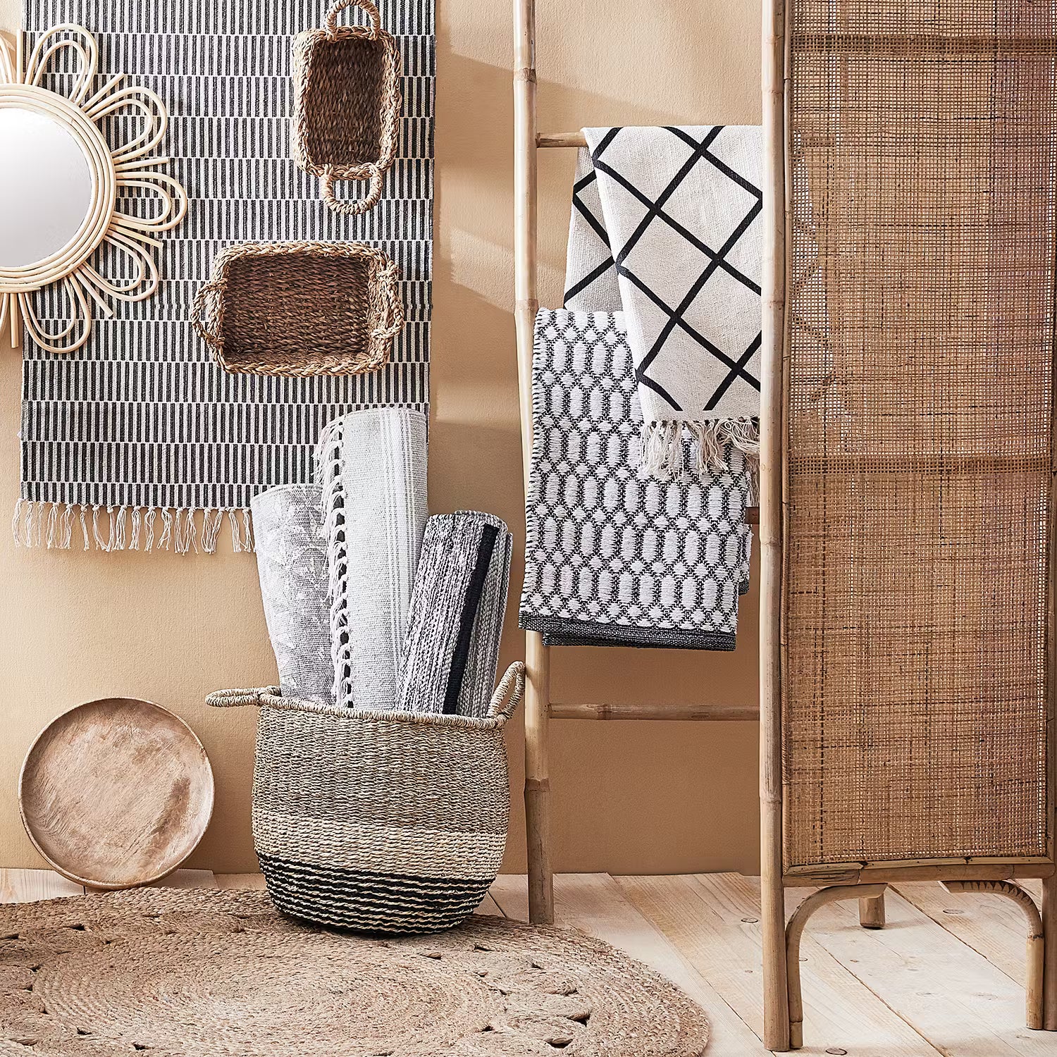 BOHO LOUNGE Paravent - Rattan - Natur