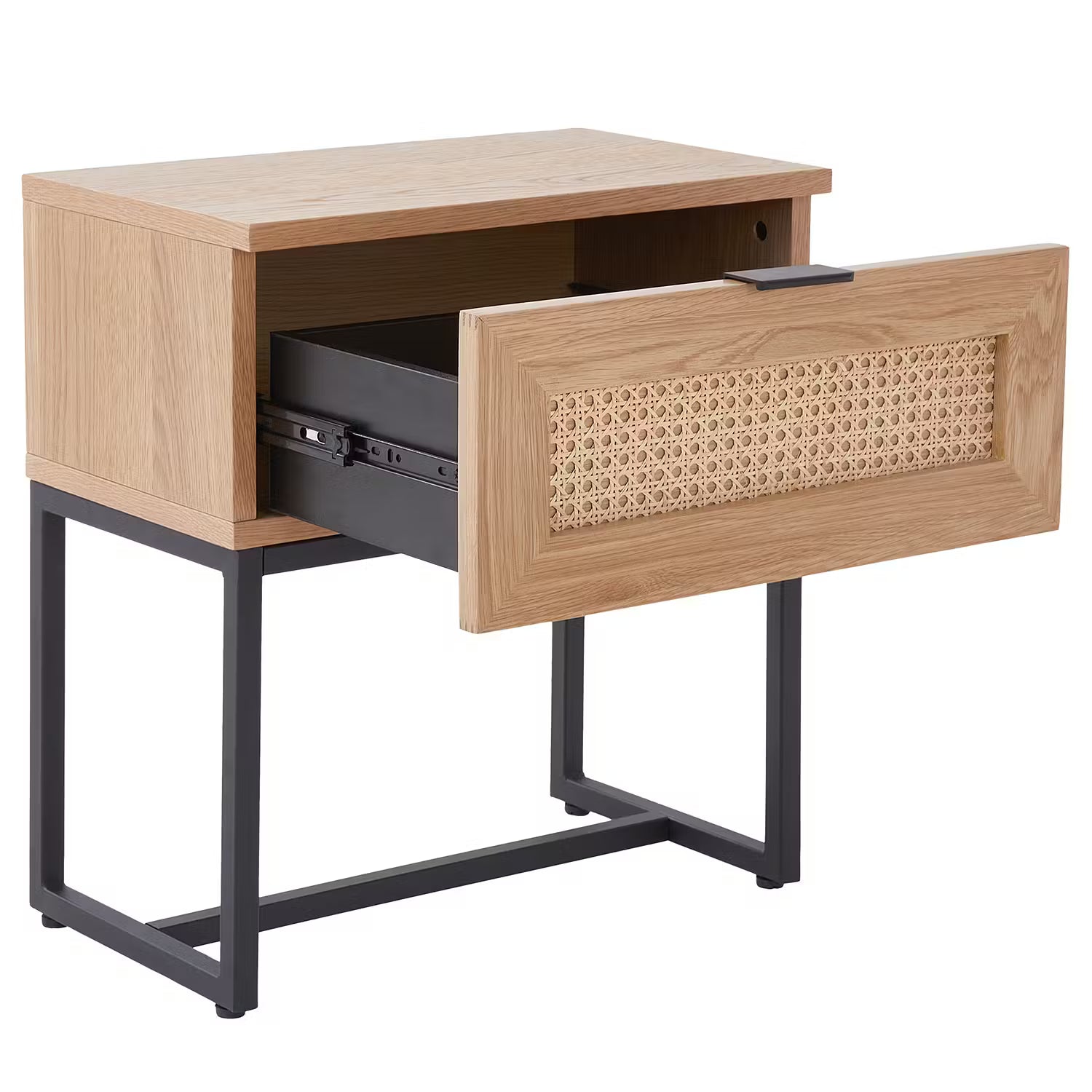 LITTLE VIENNA Nachttisch - Aluminium / Rattan / Eichenholzfurnier - Beige