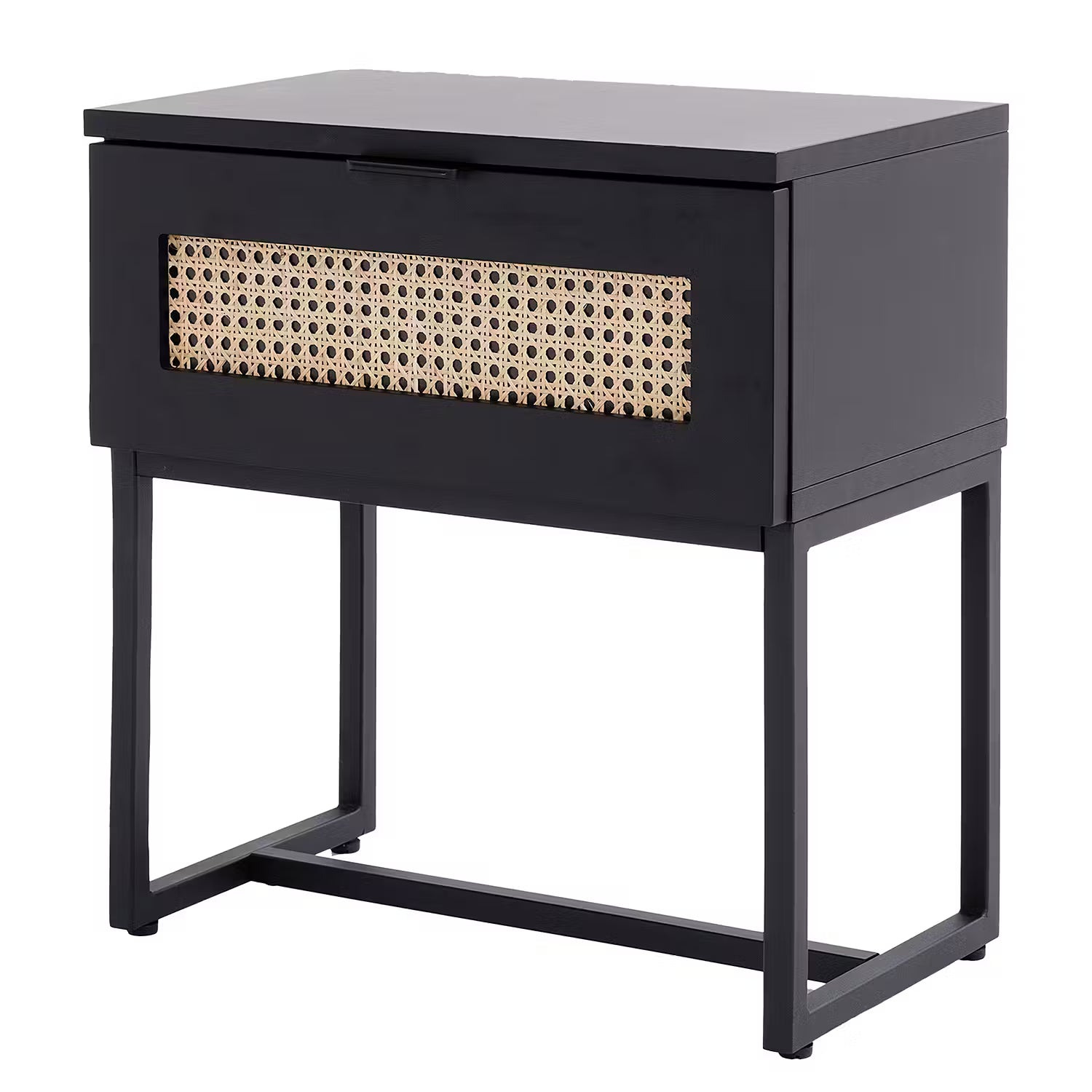 LITTLE VIENNA Nachttisch - Aluminium / Rattan / Eichenholzfurnier - Schwarz / Braun